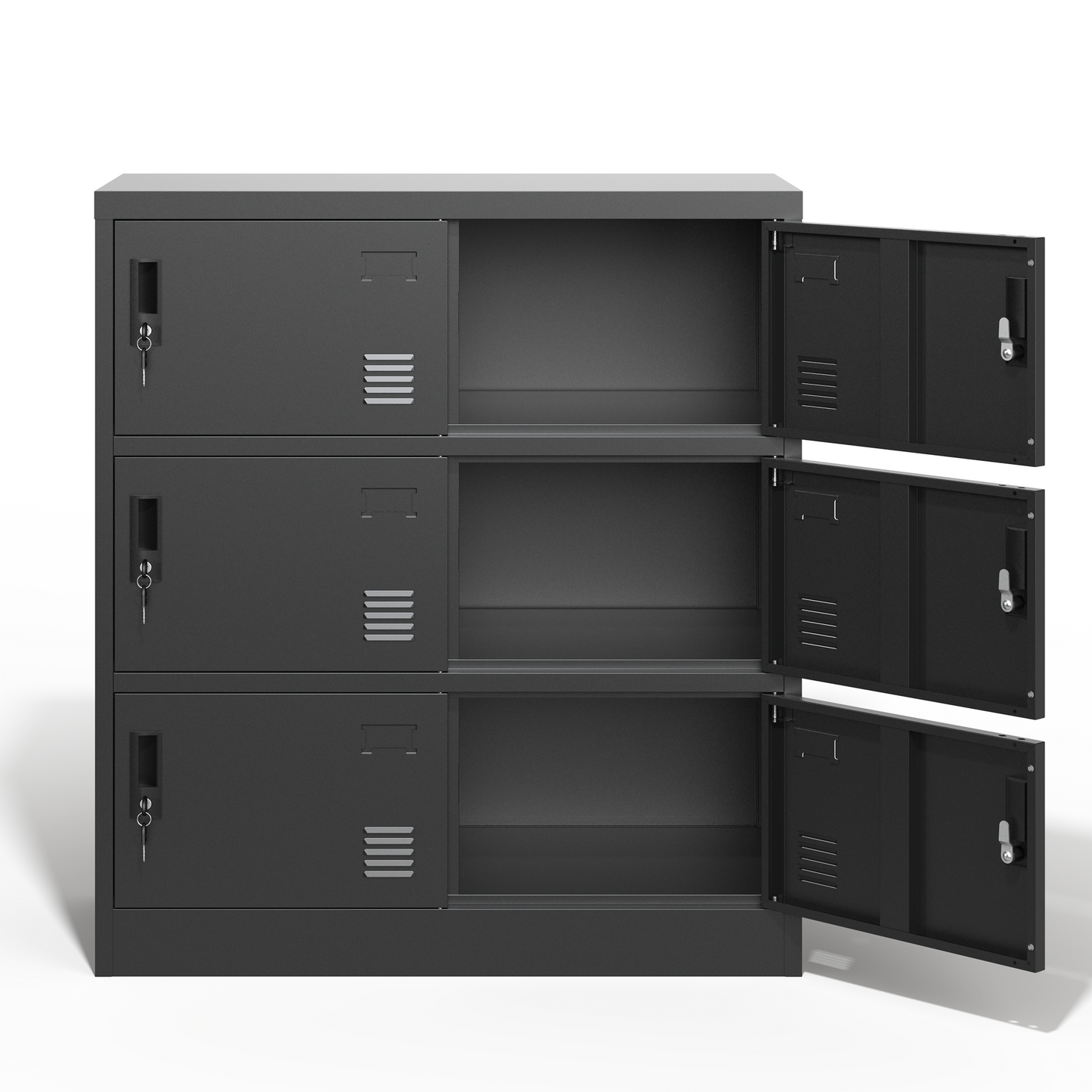 VIYET 6-Door Metal Storage Locker with Lock and Card Slot, Freestanding Office, Gym, School & Home Storage Cabinet, Durable Black Steel