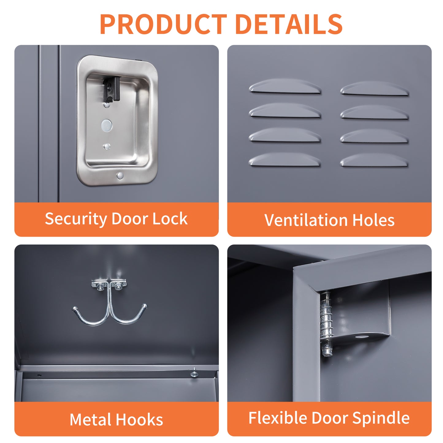 VIYET 72"H 6-Door Metal Locker Cabinet, Gray Steel Storage w/ Independent Locks (for Employee/Gym/Office/School)