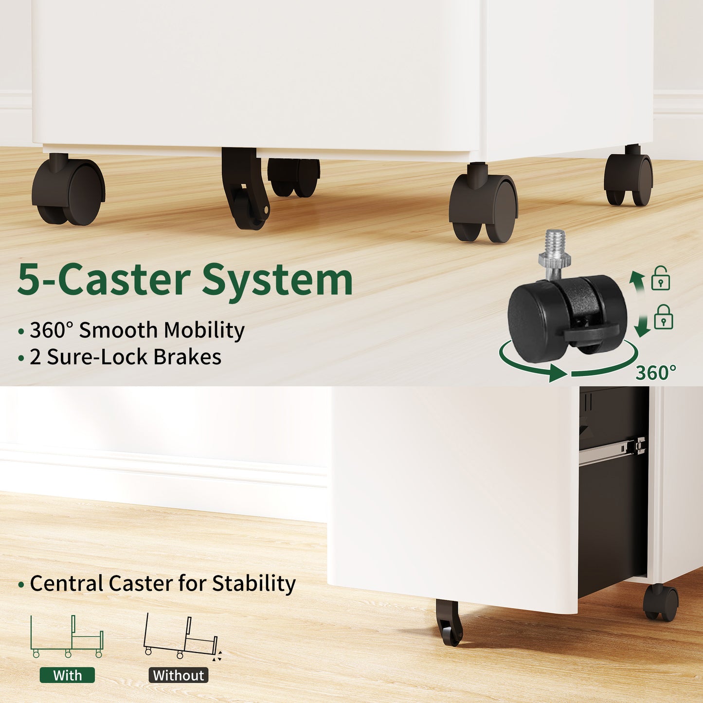 VIYET 3 Drawer Mobile File Cabinet with Lock, Steel Under Desk Rolling Filing Cabinet, Anti-Tip Design for Home Office