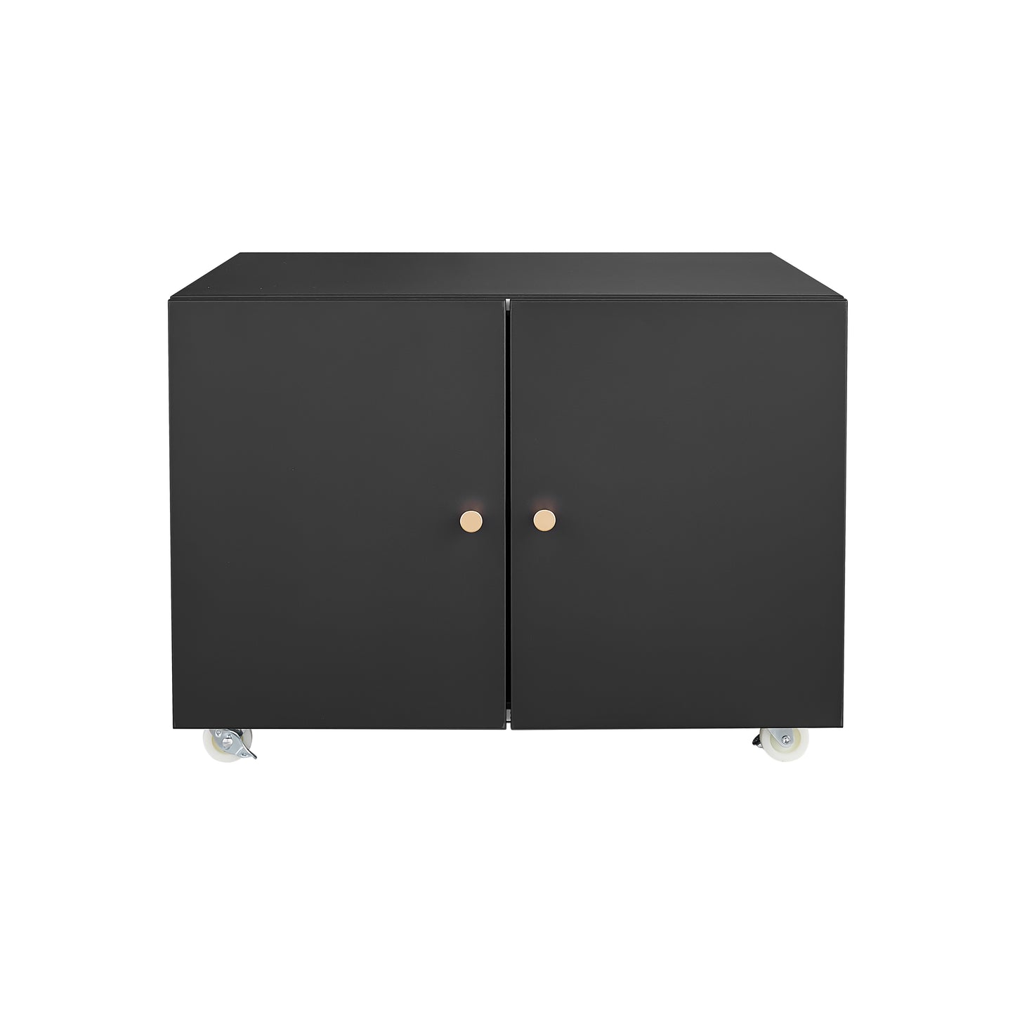 VIYET 23.6" Black Steel Double-Door Printer Cabinet, 360° Lockable Casters & Adjustable Shelves, Waterproof