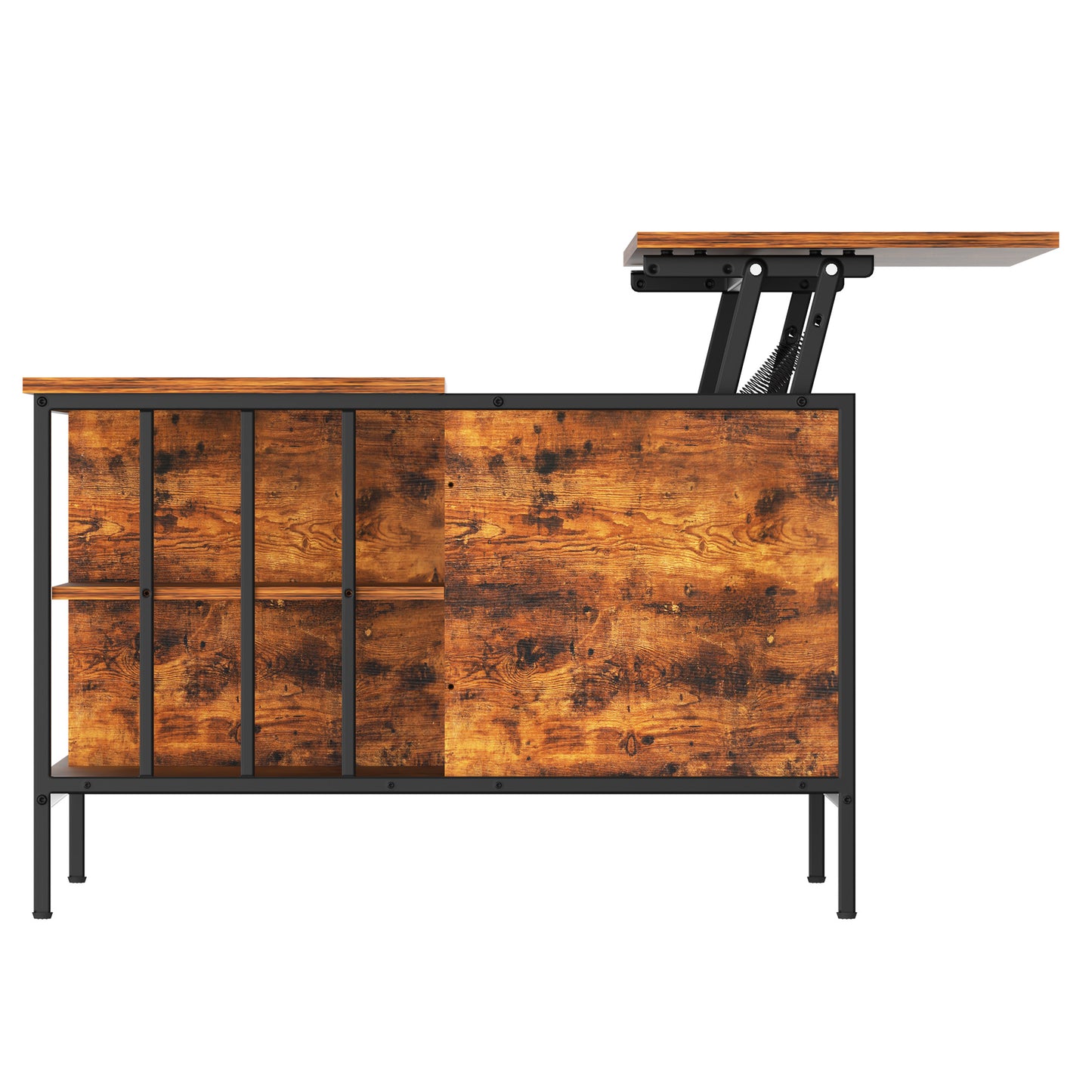 VIYET 32"H Farmhouse Lift Top Coffee Table,Adjustable Height(20.3"-25.6")with Hidden Compartment&3 Shelves,110LBS Capacity for Living Room(Black+Brown)