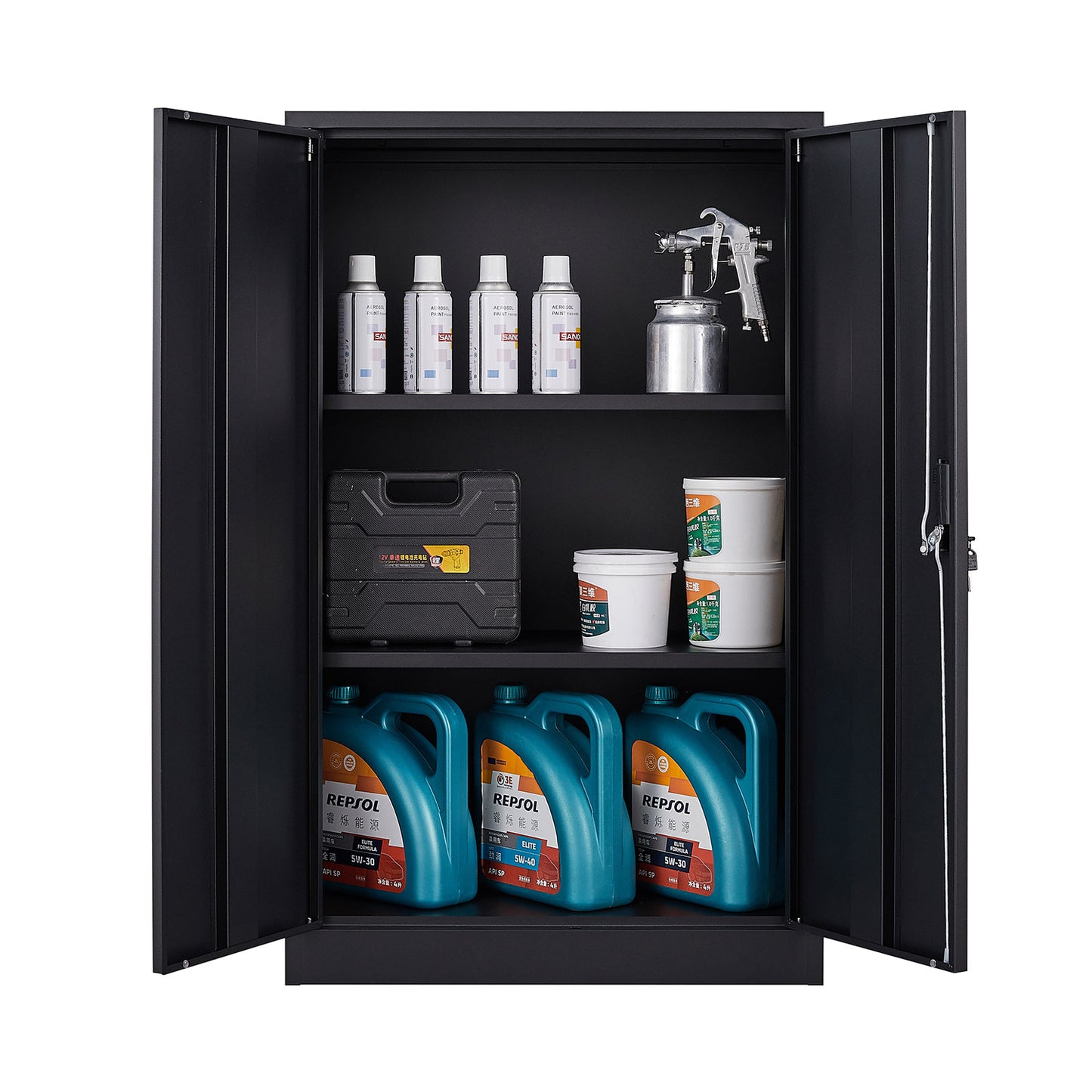 VIYET 41.97"H Metal Folding Storage Cabinet, Filing Cabinet w/ Locking Doors & Adjustable Shelf, Black