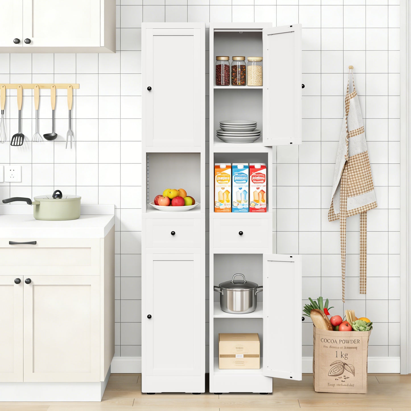 VIYET 71" Tall Bathroom Storage Cabinet, Narrow Metal Linen Cabinet with 2 Doors, Adjustable Shelves, Freestanding Storage Organizer