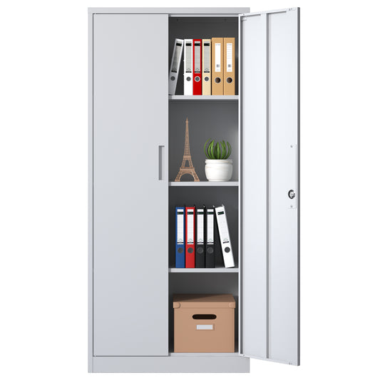 VIYET 71"H White Metal Garage Storage Cabinet, Lockable with 3 Adjustable Shelves & Doors for Home Office Pantry