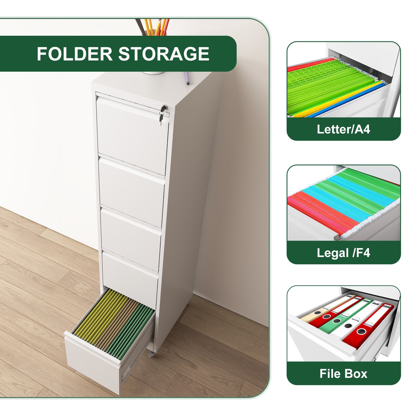 VIYET 64"H 5-Drawer White Metal Vertical File Cabinet with Lock&Wheels, Heavy-Duty Storage for Home Office, Fits A4/Letter/Legal (Assembly Required)