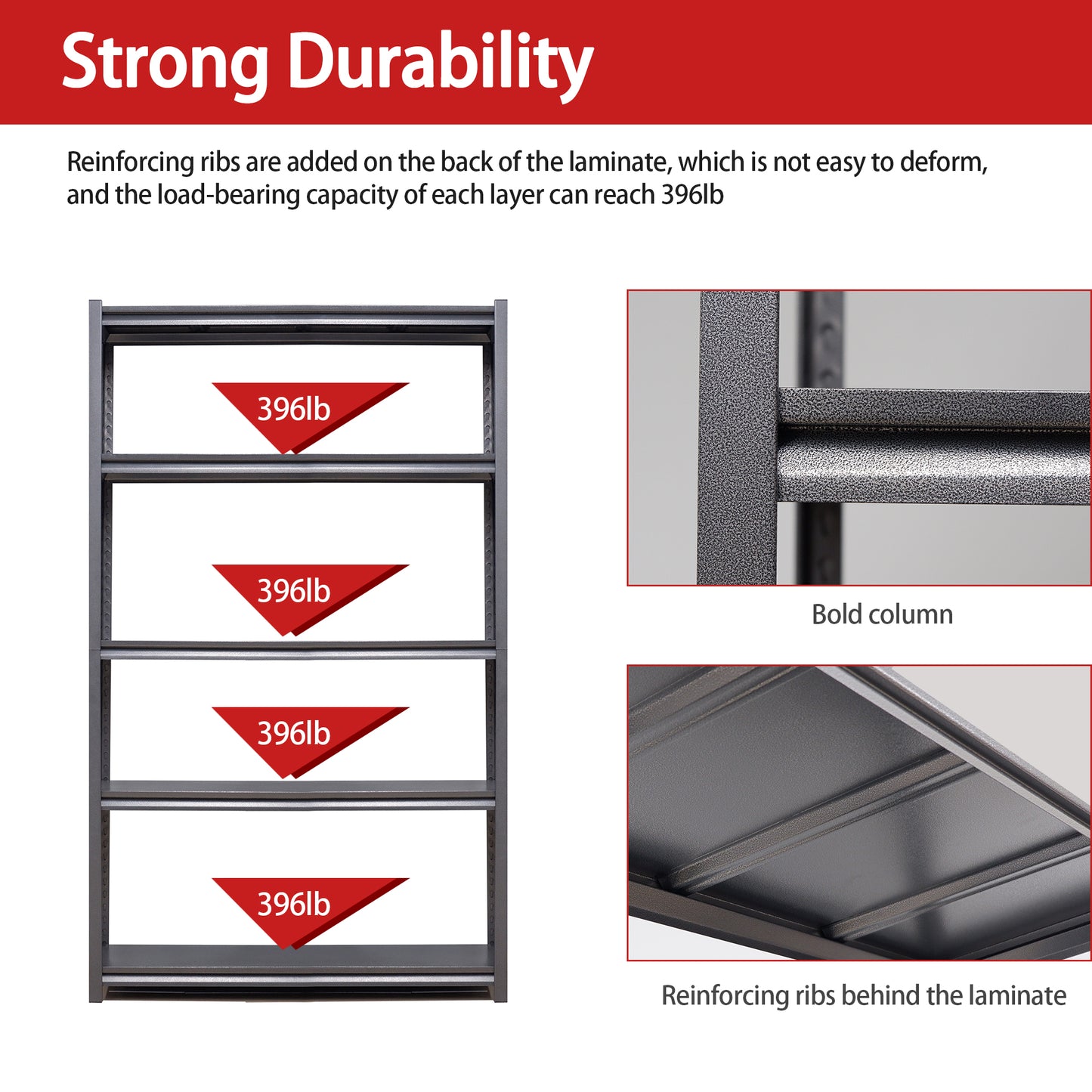 VIYET 72"H 5-Tier Heavy-Duty Metal Storage Shelves - 2000LBS Total, 47.2"W×23.6"D Extra-Spacious Adjustable, DIY Split into 2 Workbenches, for Garage/Kitchen/Gym/Warehouse (Black+Gray)