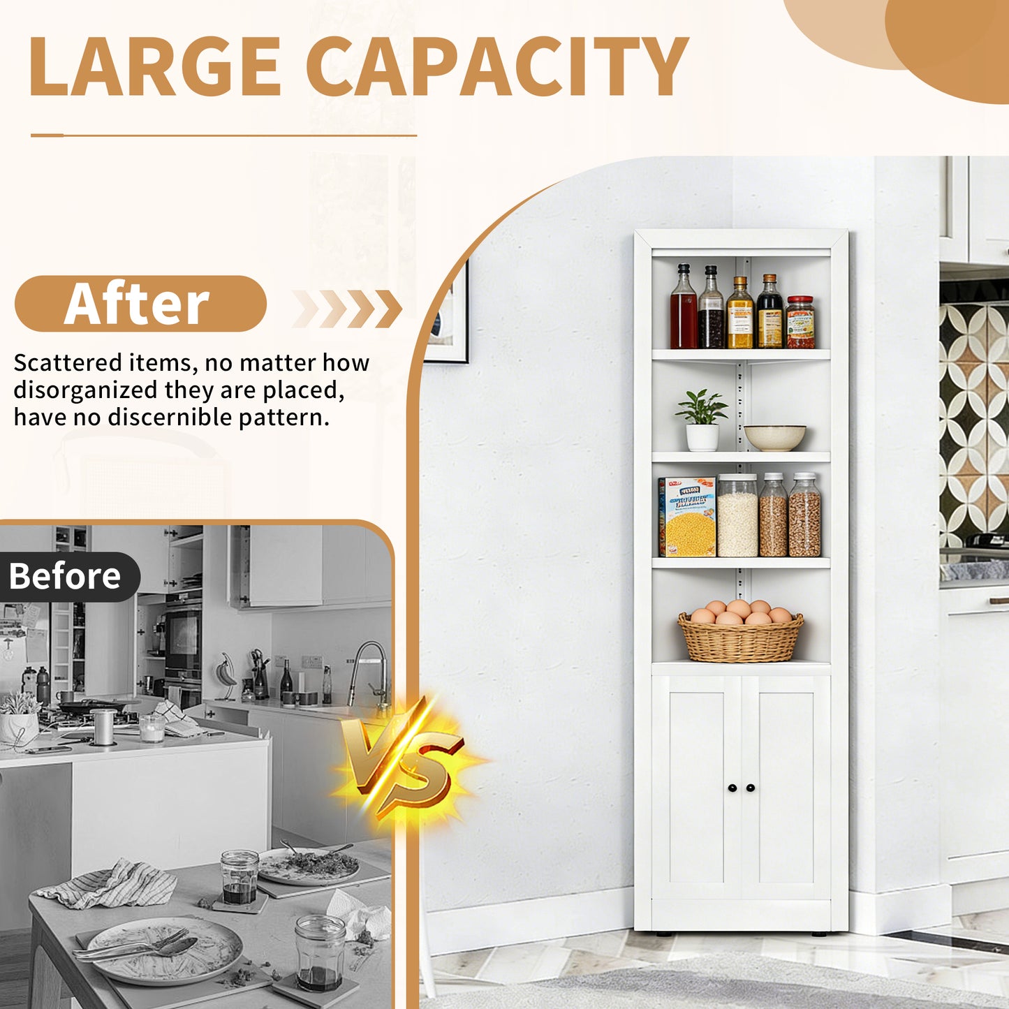 VIYET 71" Tall Corner Storage Cabinet, 5-Tier Metal Corner Cabinet with Adjustable Shelves, Freestanding Space-Saving Organizer