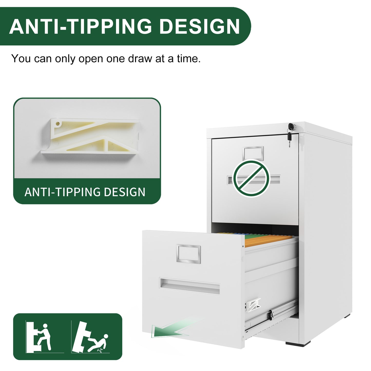 VIYET 28"H 2-Drawer White Narrow Metal Vertical File Cabinet with Lock, Steel Filing Cabinet for Home Office(Assembly Required)