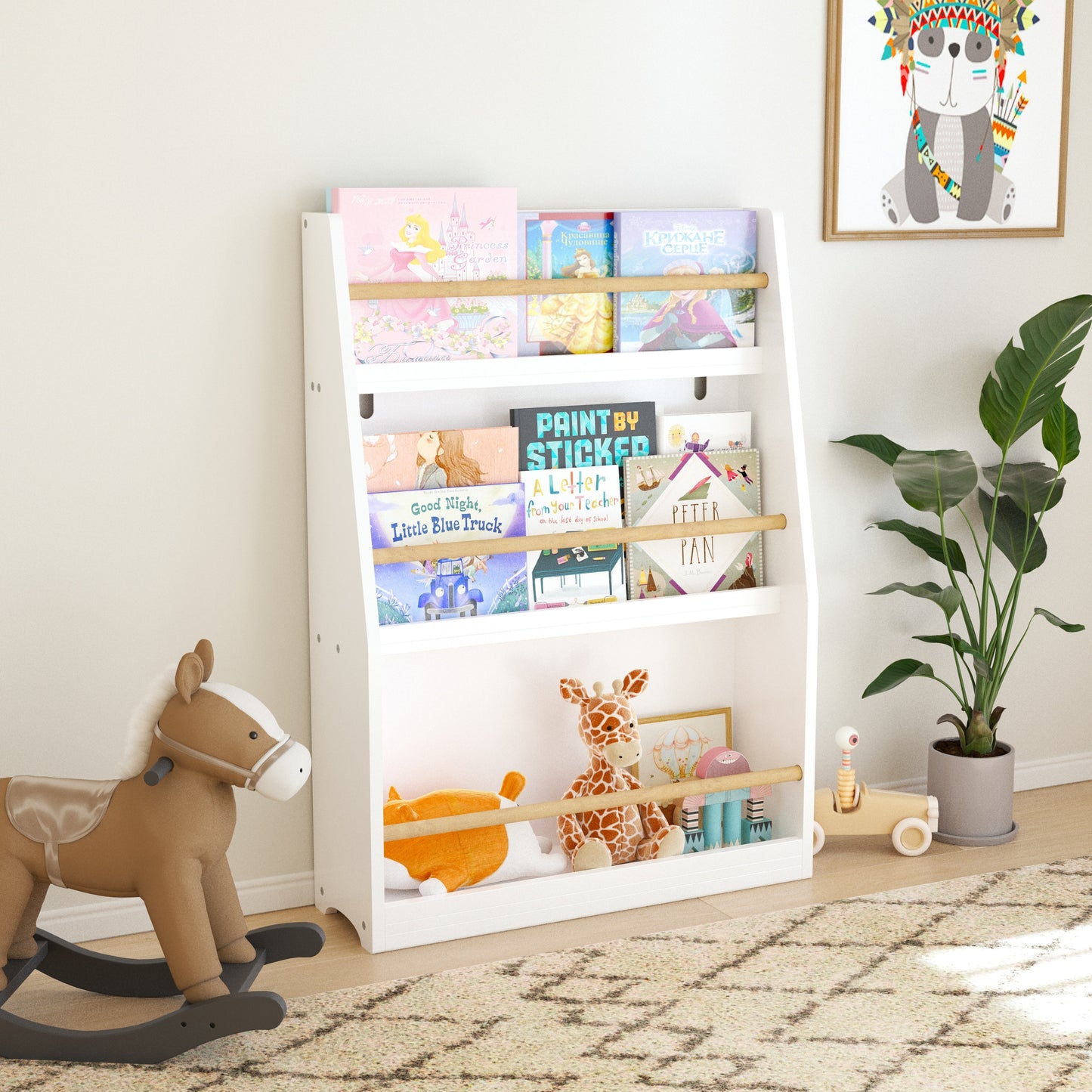 VIYET 3 Tier Kids Bookshelf, Front Facing Book Display Rack for Toddlers, Wooden Book Organizer for Bedroom, Playroom, Nursery and Classroom, White