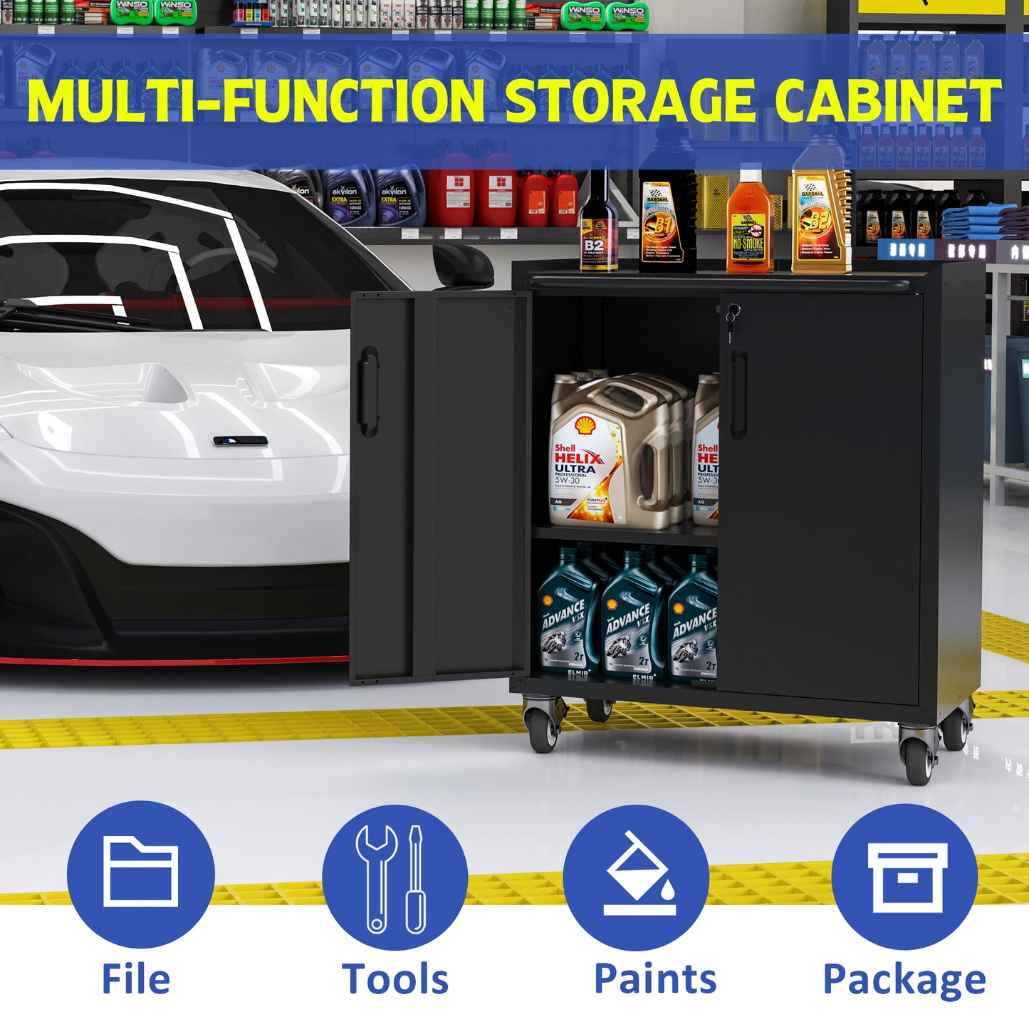 VIYET 31"H Heavy-Duty Mobile Steel Cabinet,Lockable (2 Keys)+Adjustable Shelf,360° Silent Casters, DIY Worktop, Garage/Home/Office/Kitchen