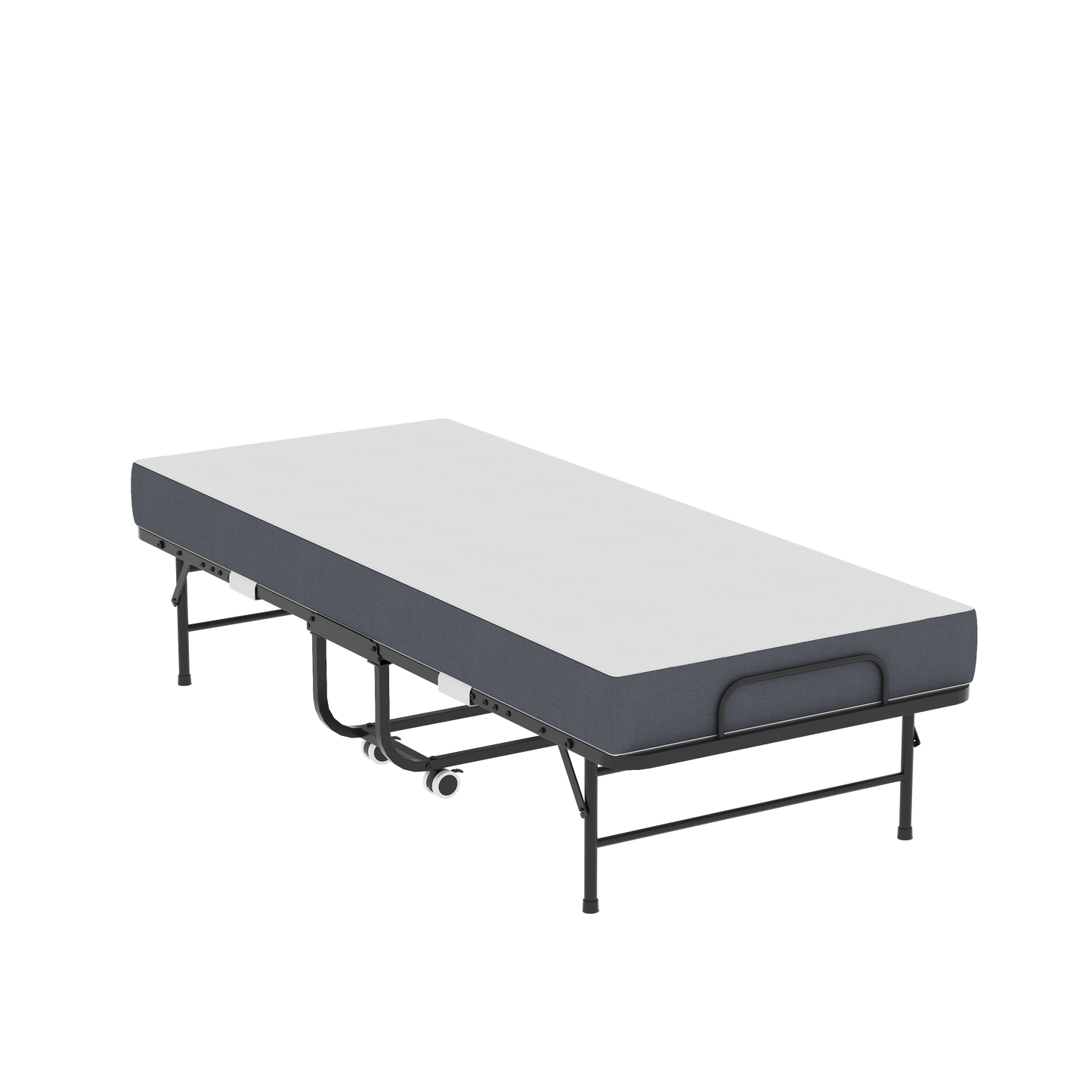 VIYET Twin Folding Rollaway Guest Bed with Side Storage Pocket, 5" Memory Foam Mattress, 450LB Heavy Duty Bed with Wheels