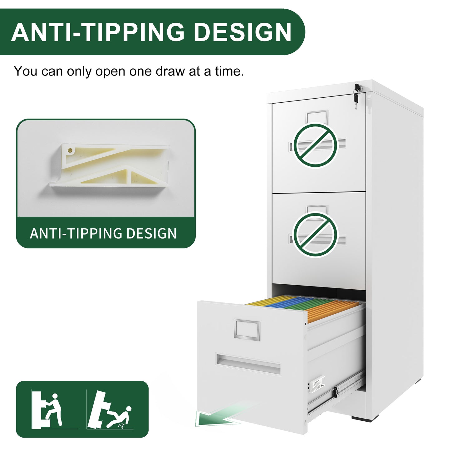 VIYET 40"H 3-Drawer Narrow Metal Vertical File Cabinet with Lock, Fits A4/Letter/Legal, Home Office Filing Steel Cabinet