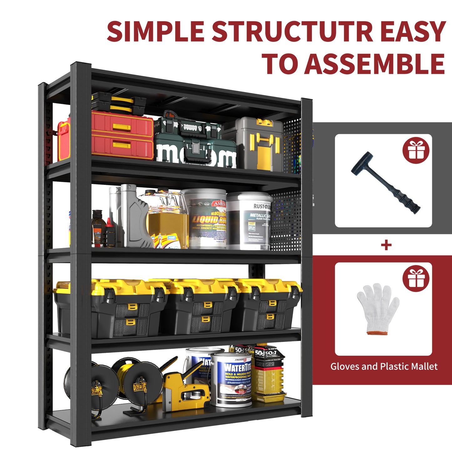 VIYET 78"H 5-Tier Heavy-Duty Metal Shelving with Pegboard- 2000LBS Total Capacity (400LBS/Shelf), Adjustable Multipurpose Storage Rack for Garage/Warehouse/Office/Kitchen - 47.2"W×18"D