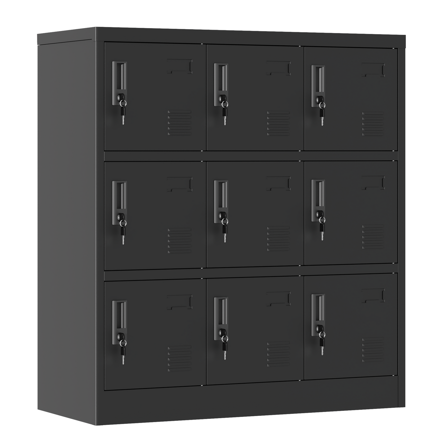 VIYET 9-Door Metal Storage Locker with Lock and Card Slot, Black Freestanding Cabinet for Office, Gym, School & Home Storage