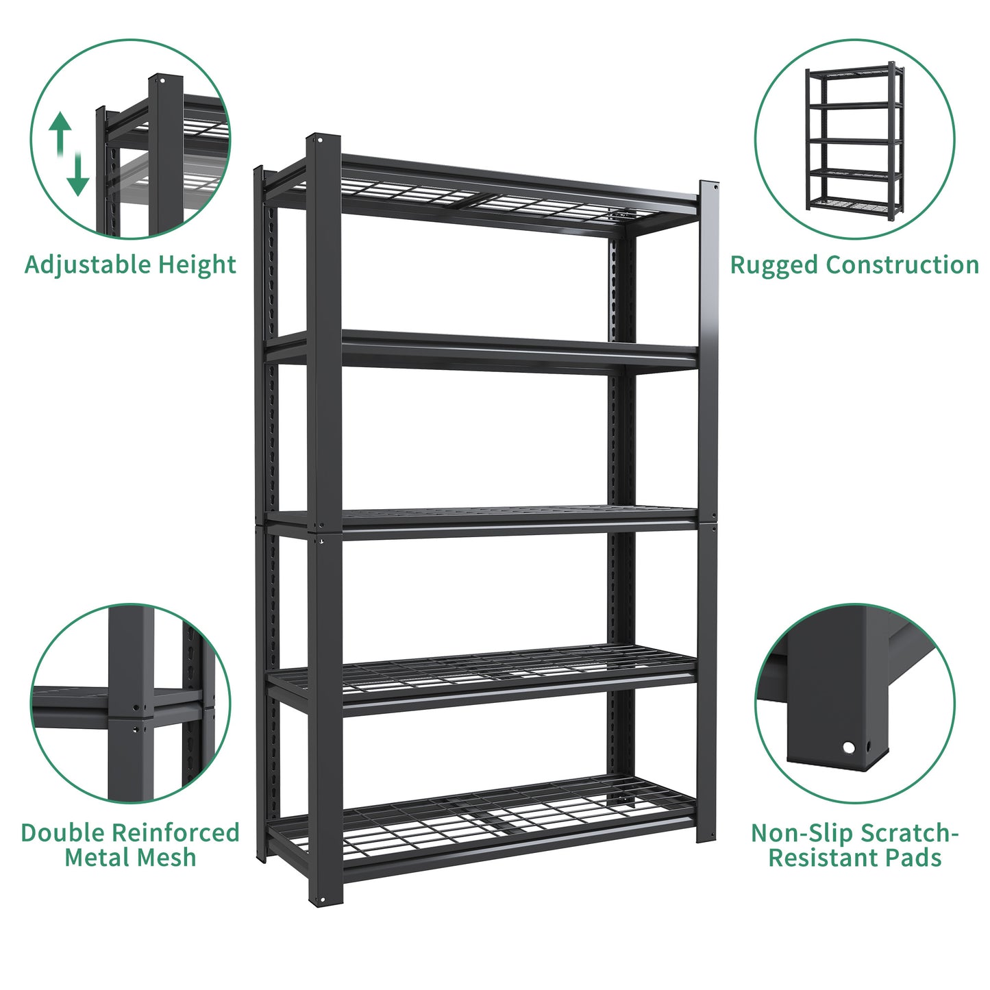 VIYET 72"H 5-Tier Heavy-Duty Metal Mesh Storage Rack - 2000 Lbs Total Capacity, Adjustable Steel Shelving Organizer for Garage/Pantry/Kitchen/Office - 35.43"W×15.75"D