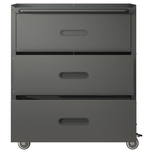 VIYET 35"H 3-Drawer Heavy-Duty Steel Storage Cabinet, Lockable Wheels,200LBS Capacity, Garage/Office/Home, Black+Gray