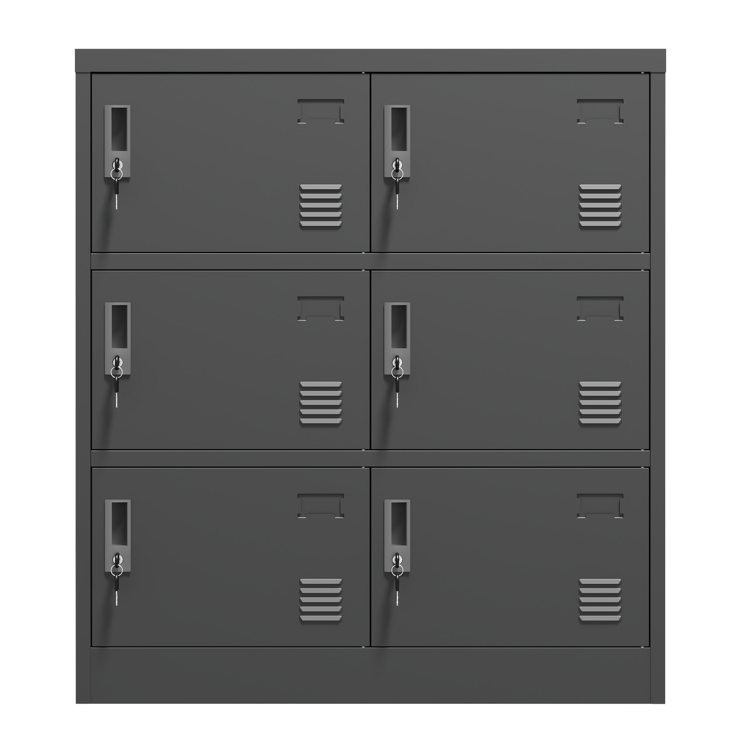 VIYET 6-Door Metal Storage Locker with Lock and Card Slot, Freestanding Office, Gym, School & Home Storage Cabinet, Durable Black Steel