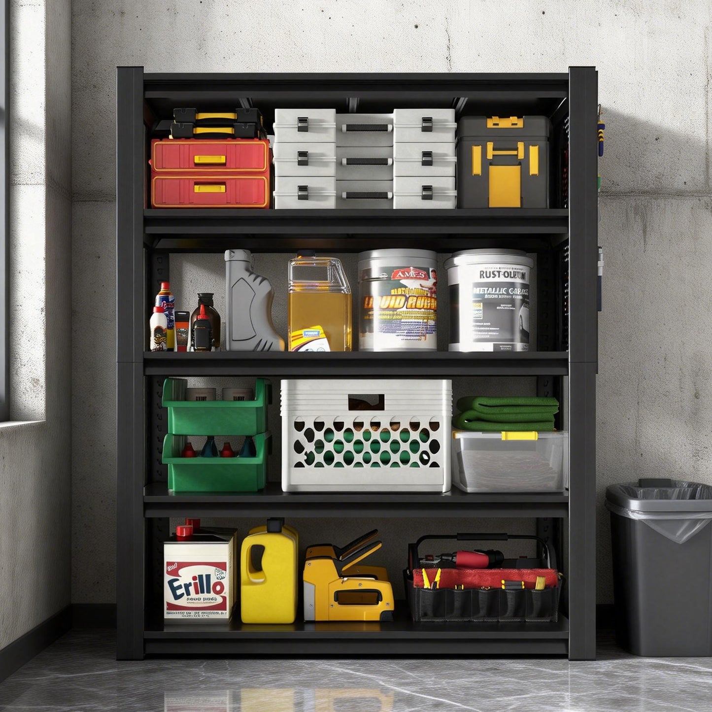 VIYET 72"H 5-Tier Adjustable Metal Shelving with Pegboard, 2000LBS Heavy-Duty Storage Rack for Garage Kitchen Office