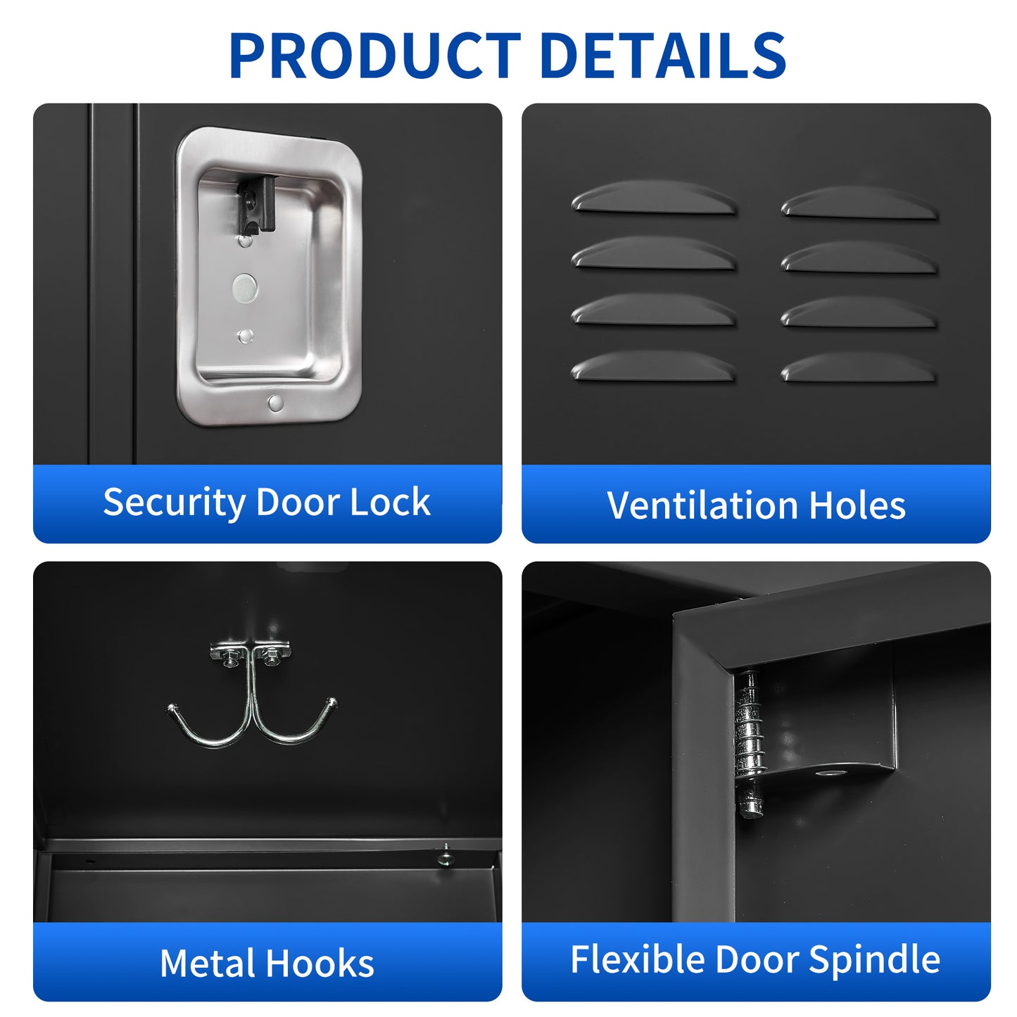 VIYET 72" 6 Door Metal Storage Locker Cabinet with Locks, Freestanding Employee Locker for Office, School, Gym, Garage & Home, Black