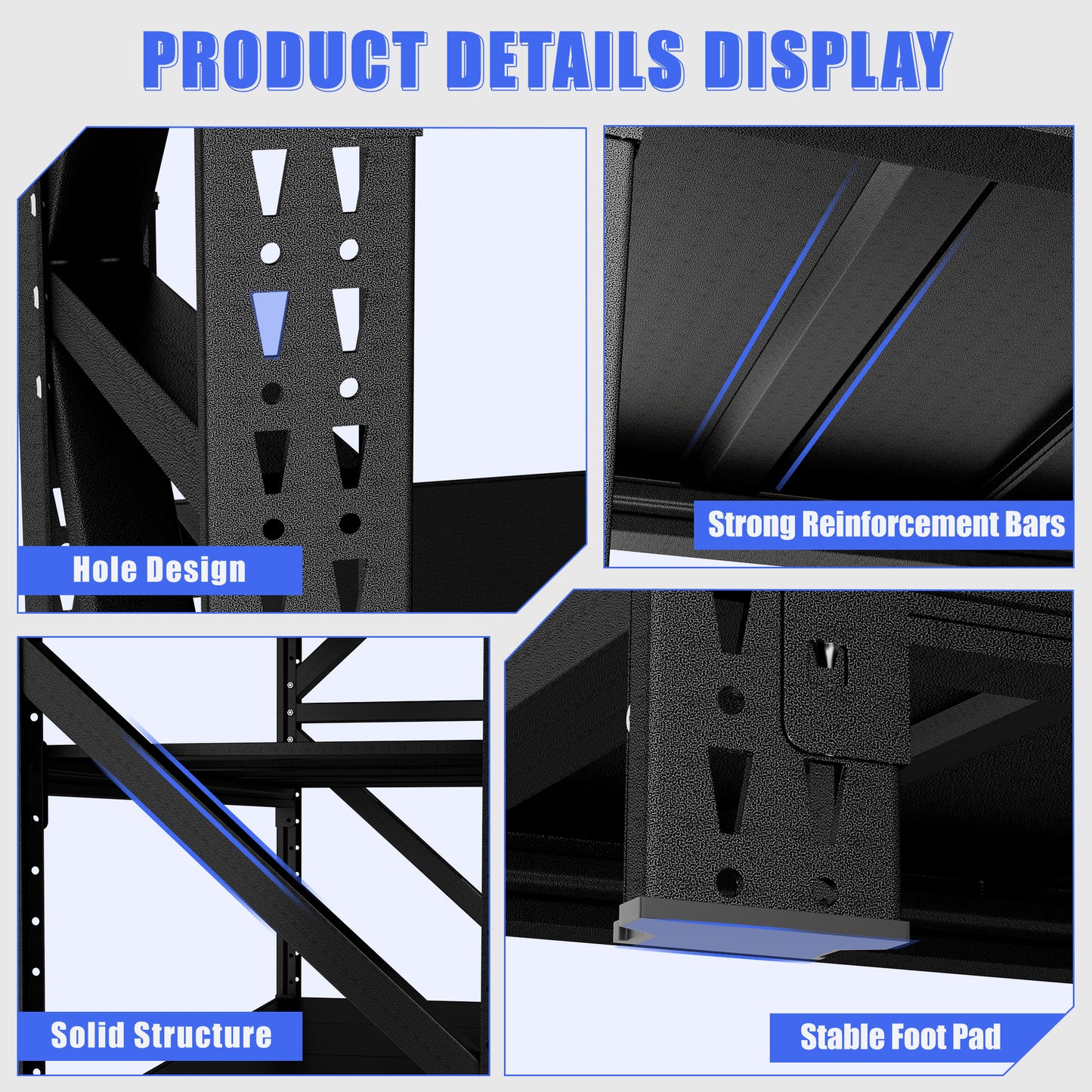 VIYET 4-Shelf Heavy Duty Metal Garage Shelving, 5000 LBS Capacity Adjustable Industrial Storage Unit, 63"H×67"W×23.7", Open Rack for Warehouse Gym, Black