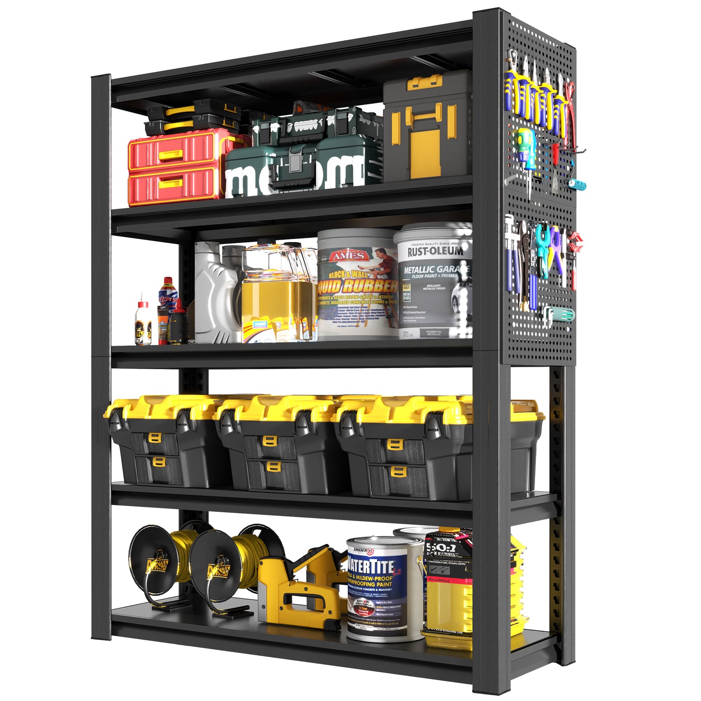 VIYET 78"H 5-Tier Heavy-Duty Metal Shelving with Pegboard- 2000LBS Total Capacity (400LBS/Shelf), Adjustable Multipurpose Storage Rack for Garage/Warehouse/Office/Kitchen - 47.2"W×18"D