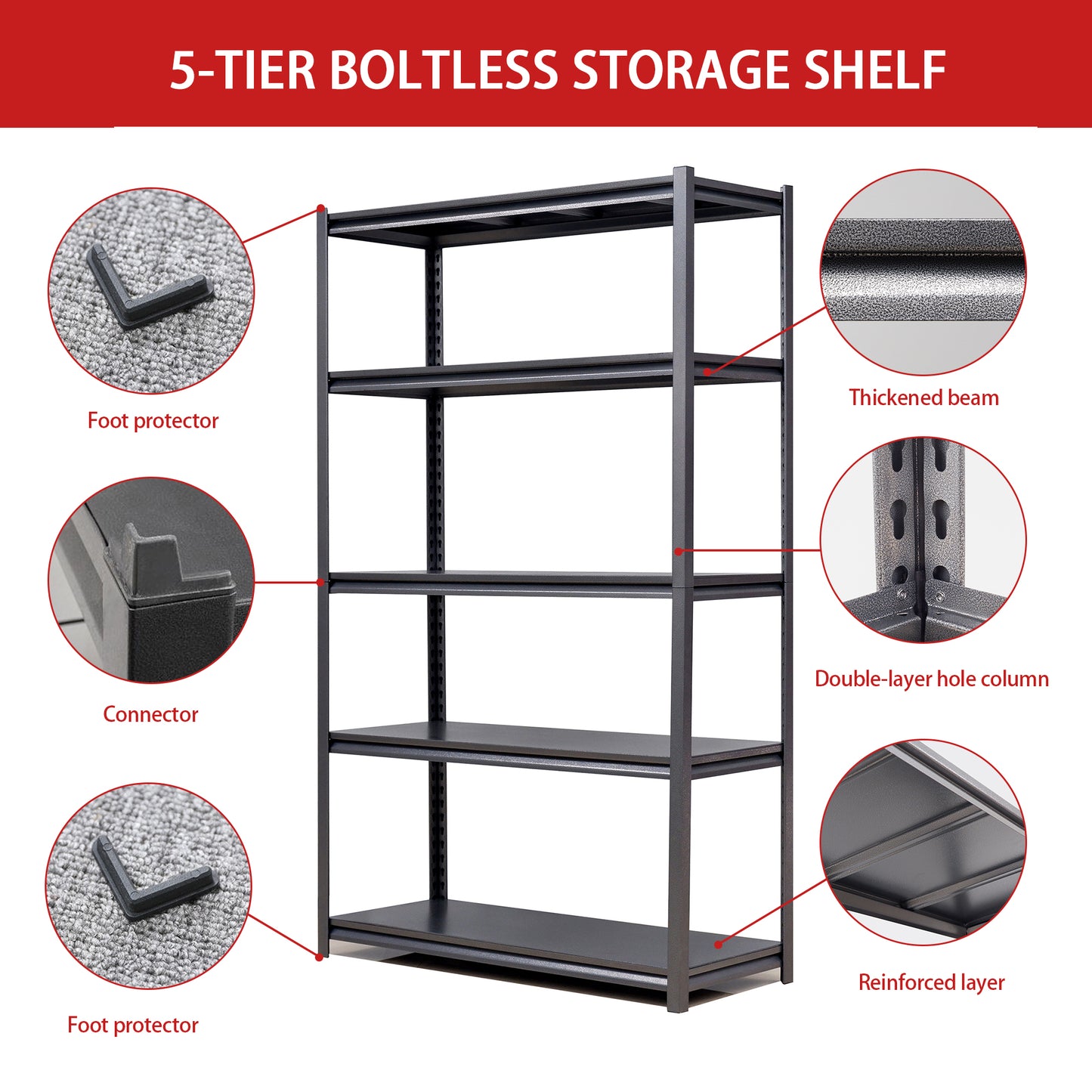 VIYET 72"H 5-Tier Heavy-Duty Metal Storage Shelves - 2000LBS Total, 47.2"W×23.6"D Extra-Spacious Adjustable, DIY Split into 2 Workbenches, for Garage/Kitchen/Gym/Warehouse (Black+Gray)