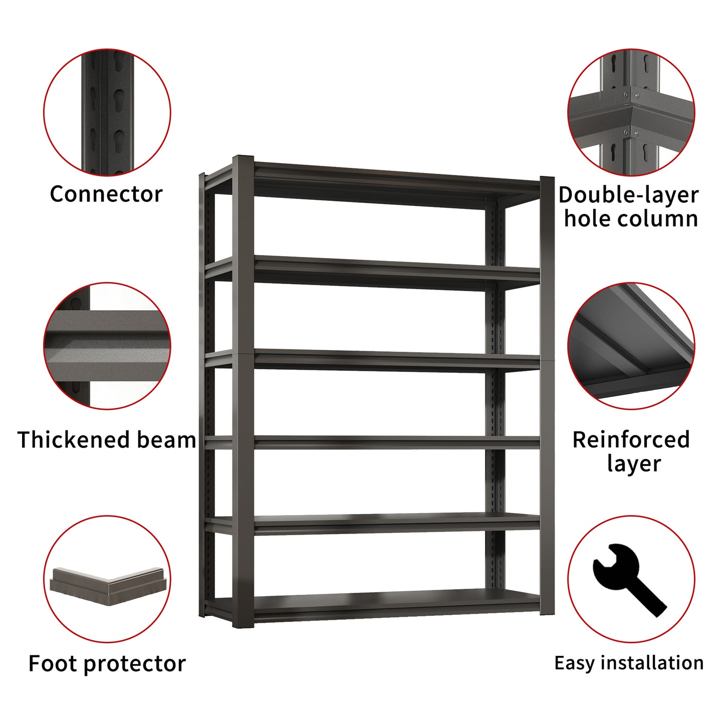 VIYET 82" Heavy Duty 6 Tier Metal Storage Shelves 2400LBS Industrial Garage Shelving Unit Adjustable Steel Storage Rack