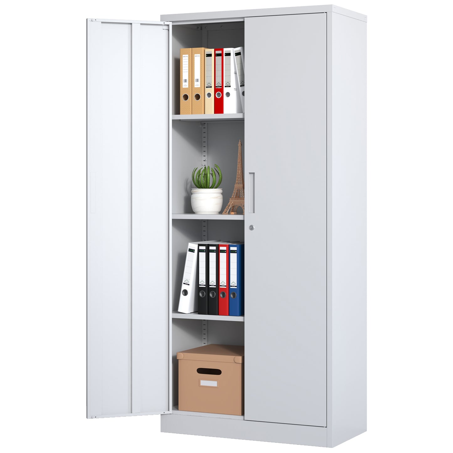 VIYET 71"H Metal Garage Storage Cabinet, White Lockable Steel Cabinet w/ 3 Adjustable Shelves (Anti-Tipping Office/Pantry Organizer)
