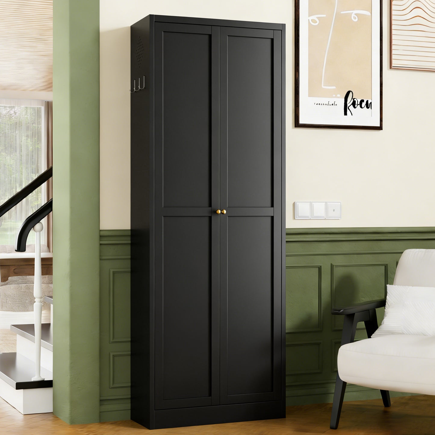 VIYET 72" Black Metal Kitchen Pantry Cabinet with Doors, 5 Adjustable Shelves, Heavy-Duty Tool-Free Freestanding Organizer