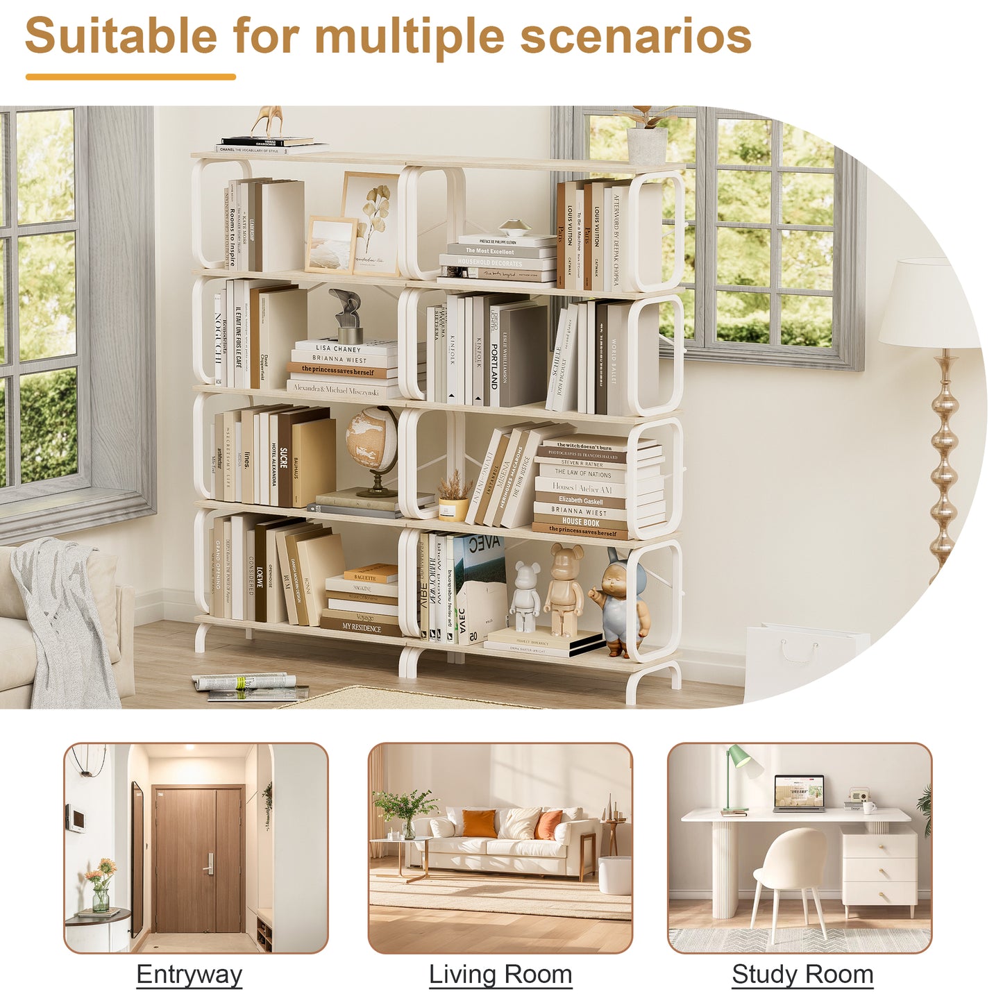 VIYET63" 5-Tier Industrial shelf, White MDF+Iron Frame Open Bookcase (Anti-Tipping Home Office/Living Room Organizer)