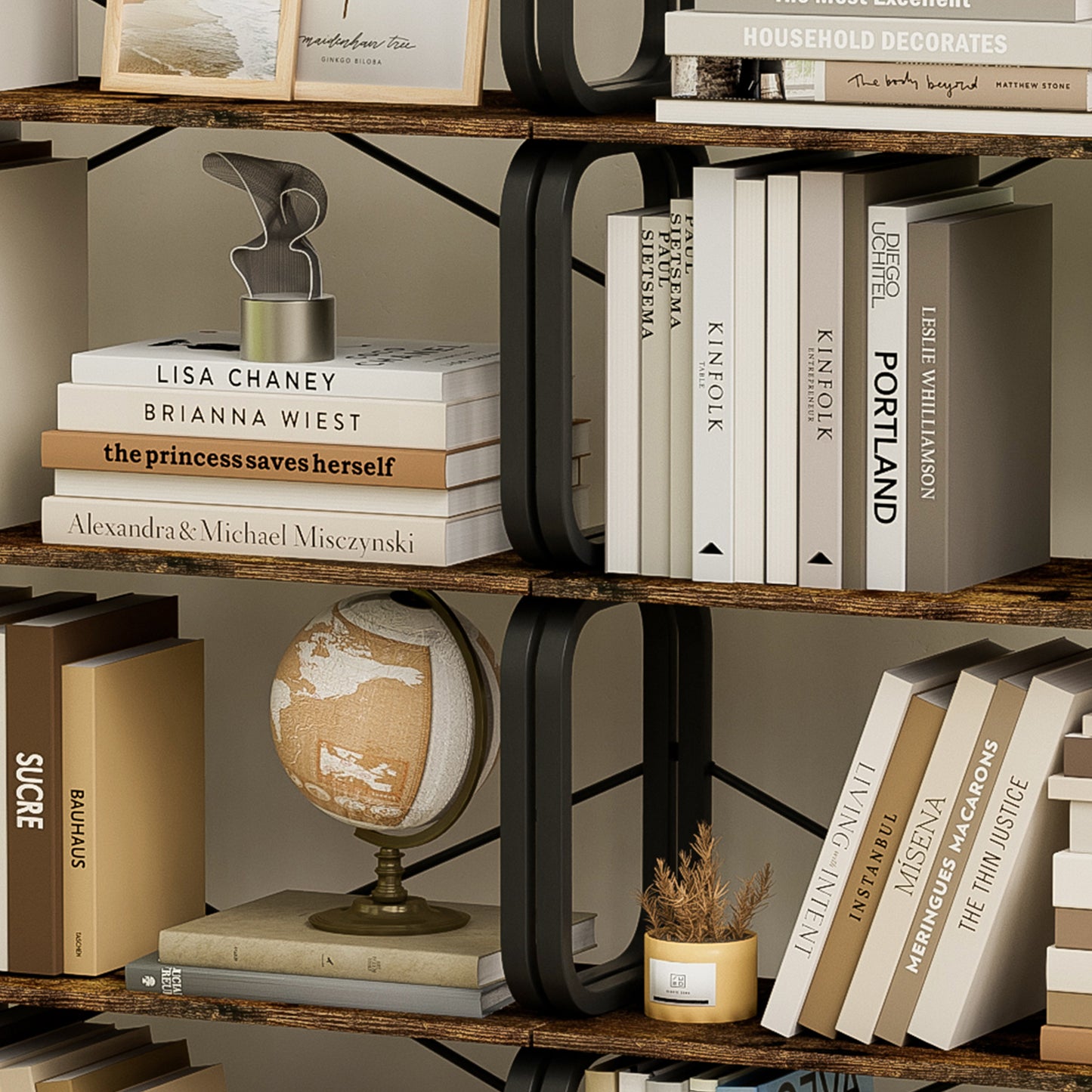 VIYET 63"×11.8"×63" 5-Tier Industrial Bookshelf - Rustic Brown MDF+Iron Frame, Anti-Tipping
