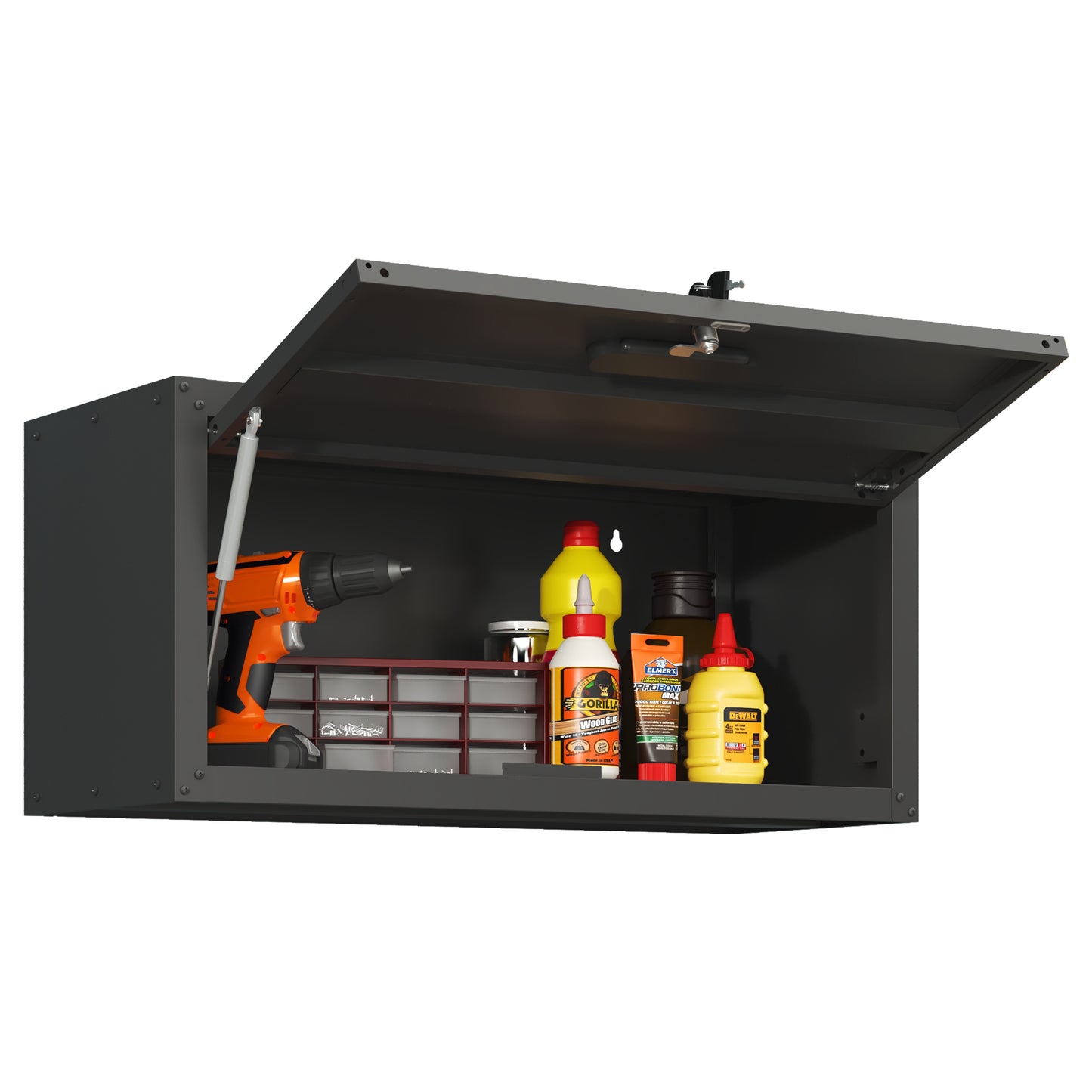 VIYET 13"H Heavy-Duty Wall-Mounted Metal Cabinet - Hydraulic Lift Door + Lock, Modern Black Storage for Garage/Workshop/Utility Room/Pantry