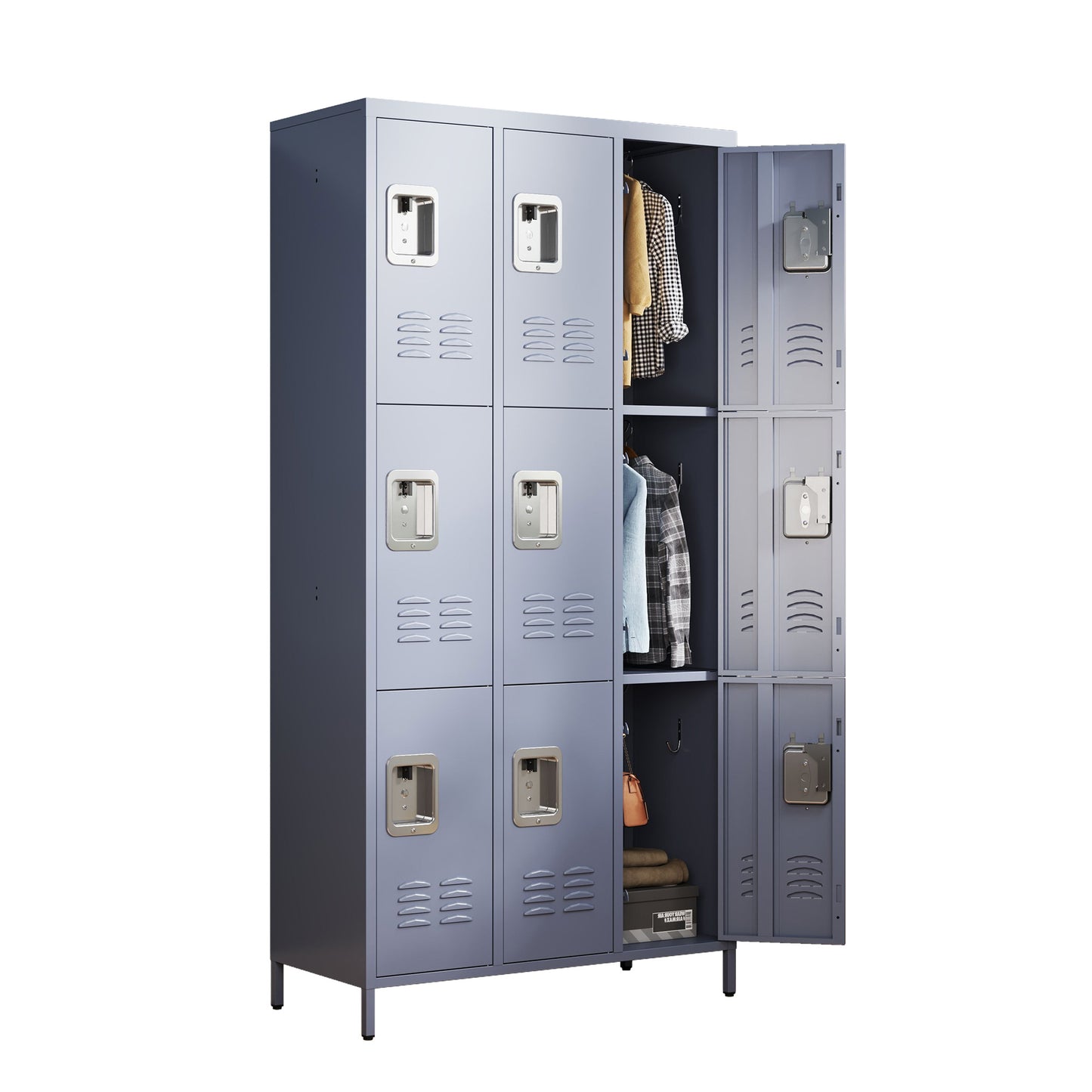 VIYET 72" Metal Storage Locker, 9 Door Lockable Employee Locker Cabinet, Freestanding Steel Locker for School, Office, Gym & Garage, Gray