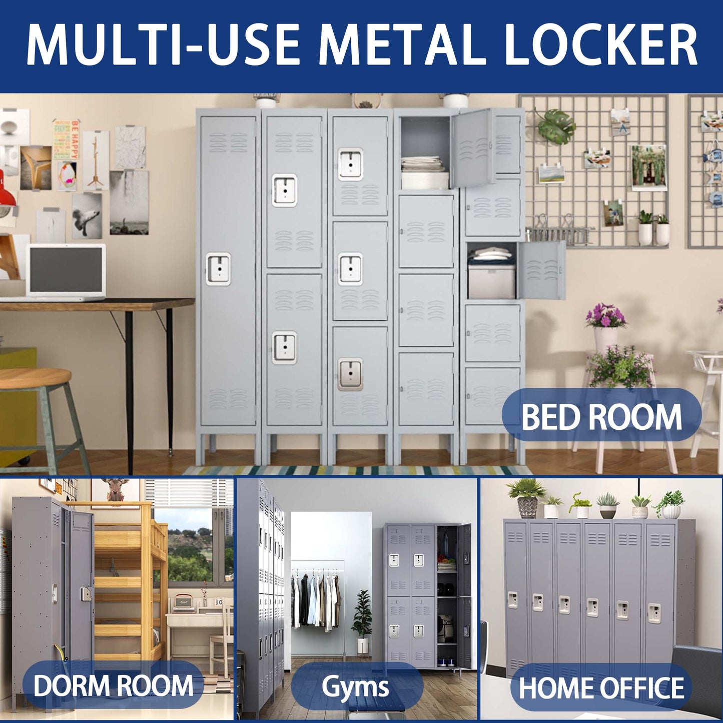 VIYET 72"H 6-Door Metal Locker Cabinet, Gray Steel Storage w/ Independent Locks (for Employee/Gym/Office/School)