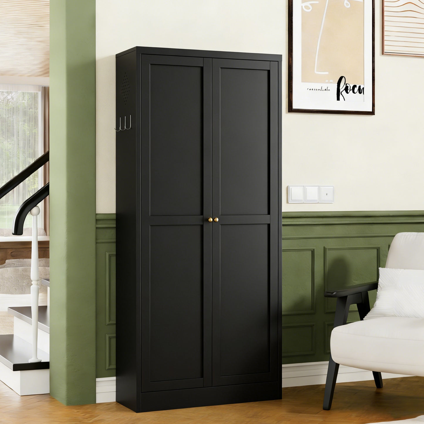VIYET 61" Black Metal Kitchen Pantry Cabinet, 4 Adjustable Shelves 110lb Capacity, Heavy Duty Freestanding Organizer