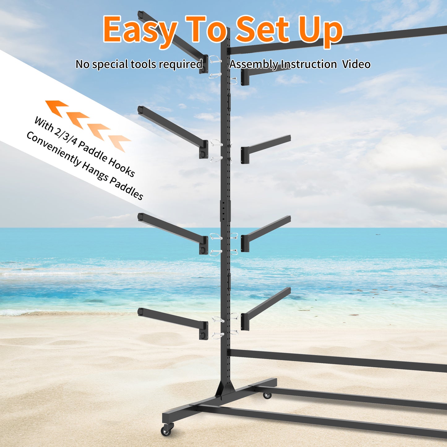 VIYET 80"H 8-Kayak Heavy-Duty Freestanding Storage Rack,Adjustable Metal Stand with Wheels,800LBS Capacity for Garage/Indoor/Outdoor(Black)