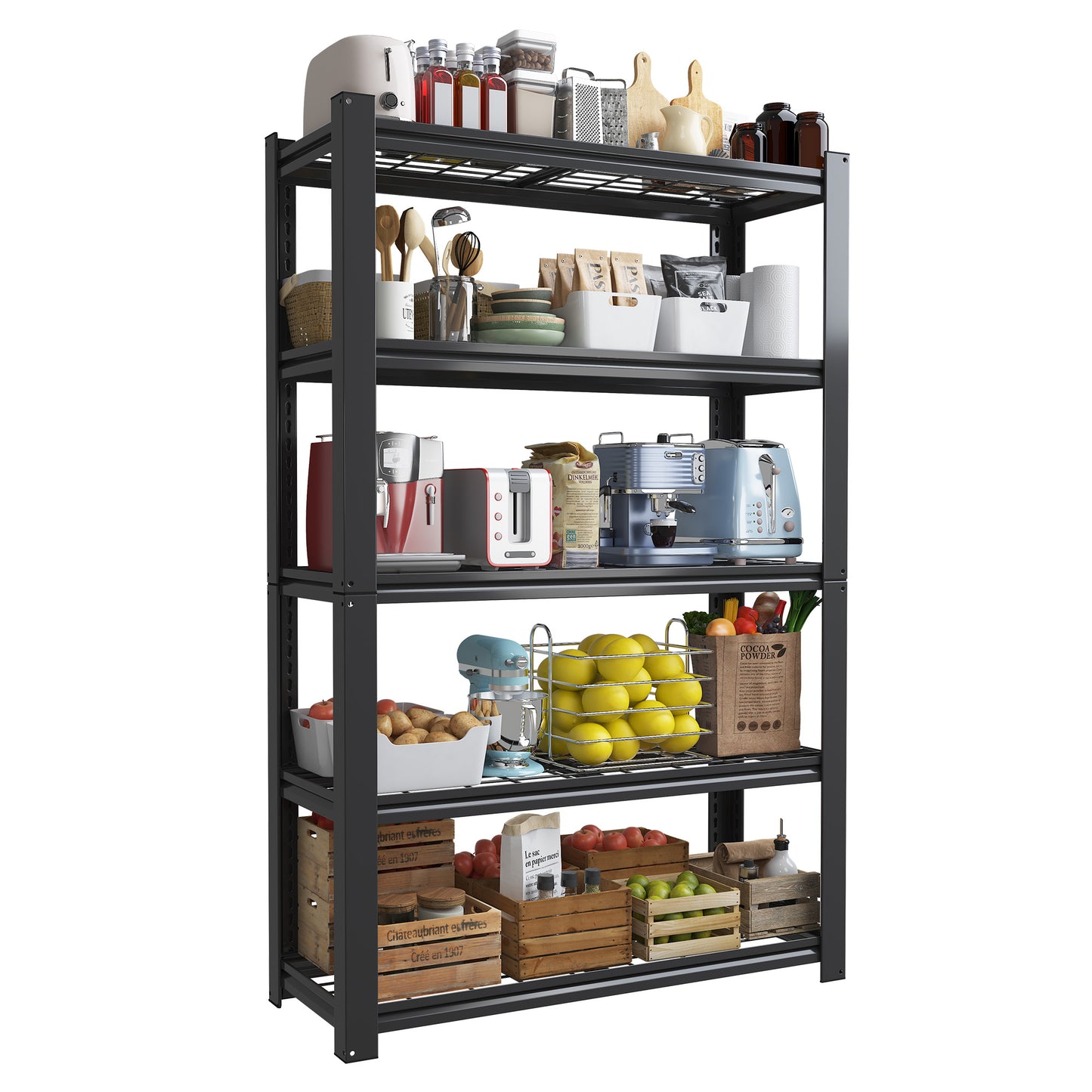 VIYET 72"H 5-Tier Heavy-Duty Metal Mesh Storage Rack - 2000 Lbs Total Capacity, Adjustable Steel Shelving Organizer for Garage/Pantry/Kitchen/Office - 35.43"W×15.75"D