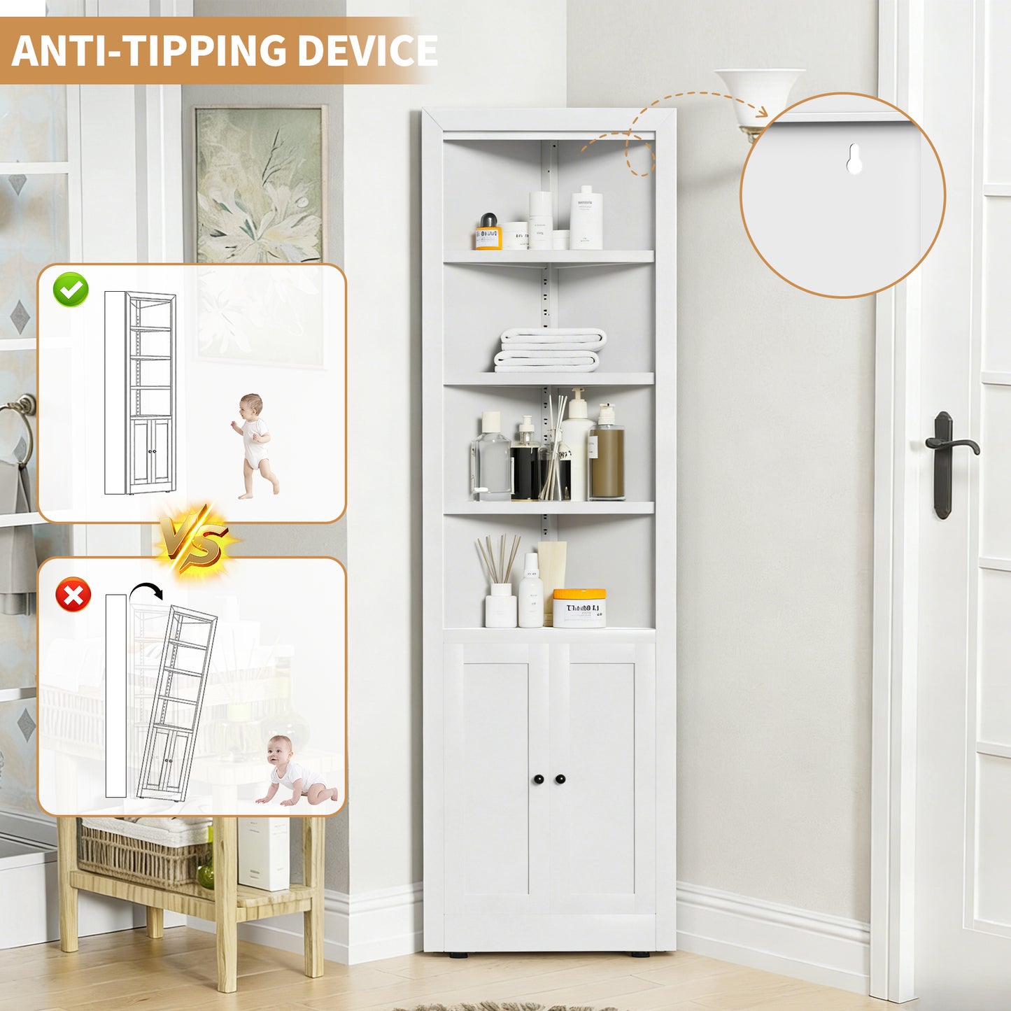 VIYET 71" Tall Corner Storage Cabinet, 5-Tier Metal Corner Cabinet with Adjustable Shelves, Freestanding Space-Saving Organizer