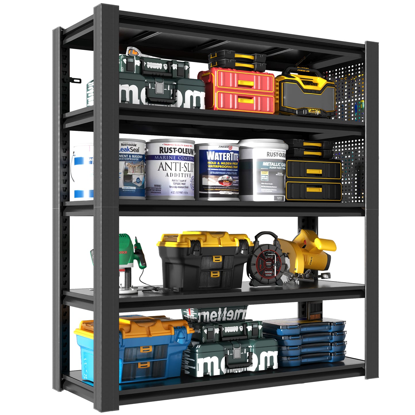 VIYET 72"H 5-Tier Adjustable Metal Shelving with Pegboard, 2000LBS Heavy-Duty Storage Rack for Garage Kitchen Office