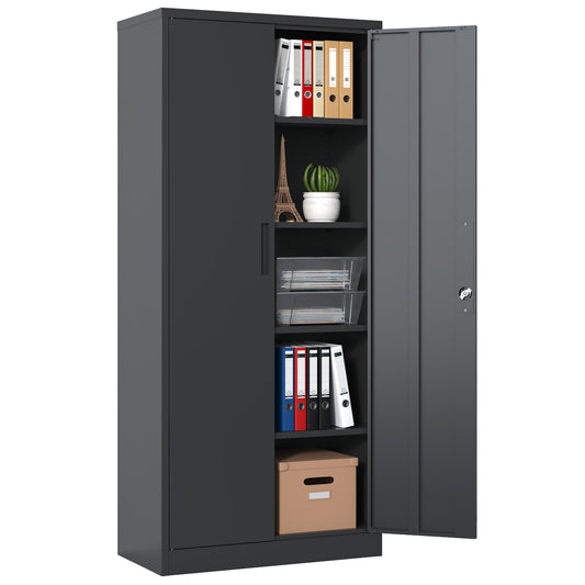 VIYET 72"H Metal Garage Storage Cabinet, Black Lockable Steel Cabinet with 4 Adjustable Shelves & Doors for Home Office Pantry Classroom
