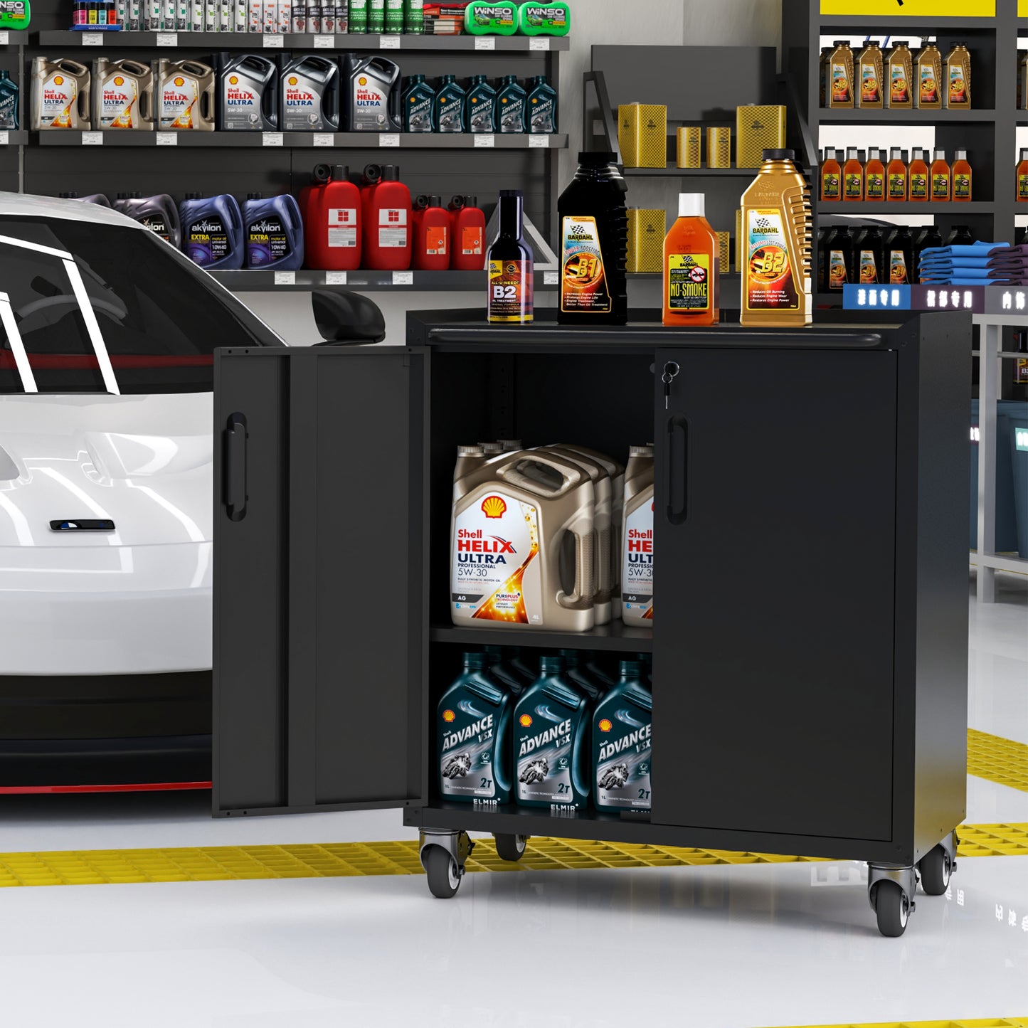 VIYET 31"H Heavy-Duty Cold-Rolled Steel Cabinet with Wheels - Lockable (2 Keys) + Adjustable Shelf, 360° Silent Lockable Casters, DIY Workstation Top, Mobile Organizer for Garage/Home/Office/Kitchen