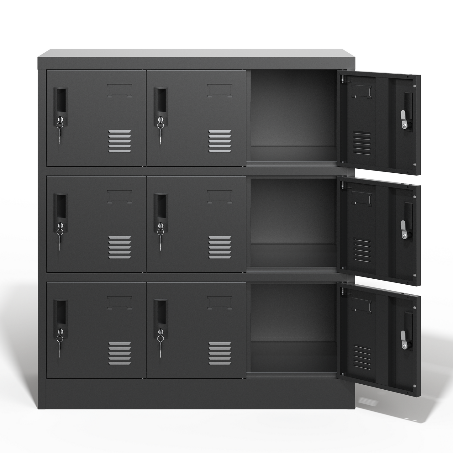 VIYET 9-Door Metal Storage Locker with Lock and Card Slot, Black Freestanding Cabinet for Office, Gym, School & Home Storage