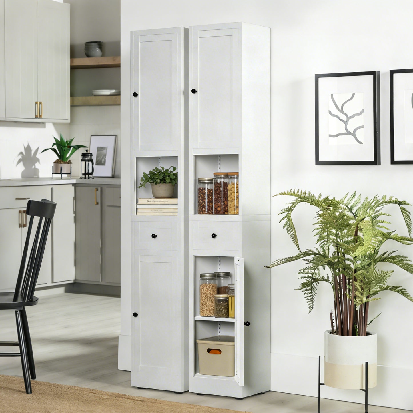VIYET 71" Tall Bathroom Storage Cabinet, Narrow Metal Linen Cabinet with 2 Doors, Adjustable Shelves, Freestanding Storage Organizer
