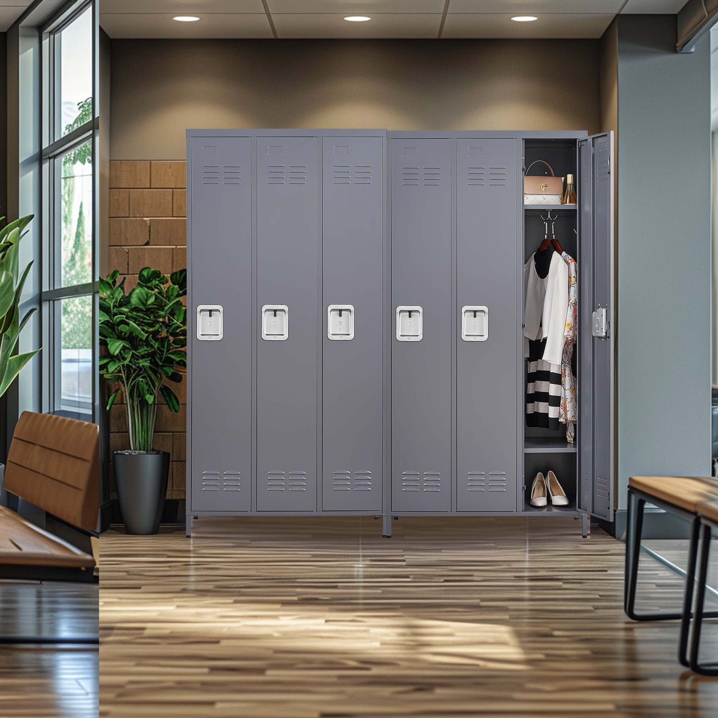 VIYET 72" 3-Door Metal Locker Cabinet, Gray Steel Storage w/ Independent Locks (Employee/Gym/Office/School Organizer)