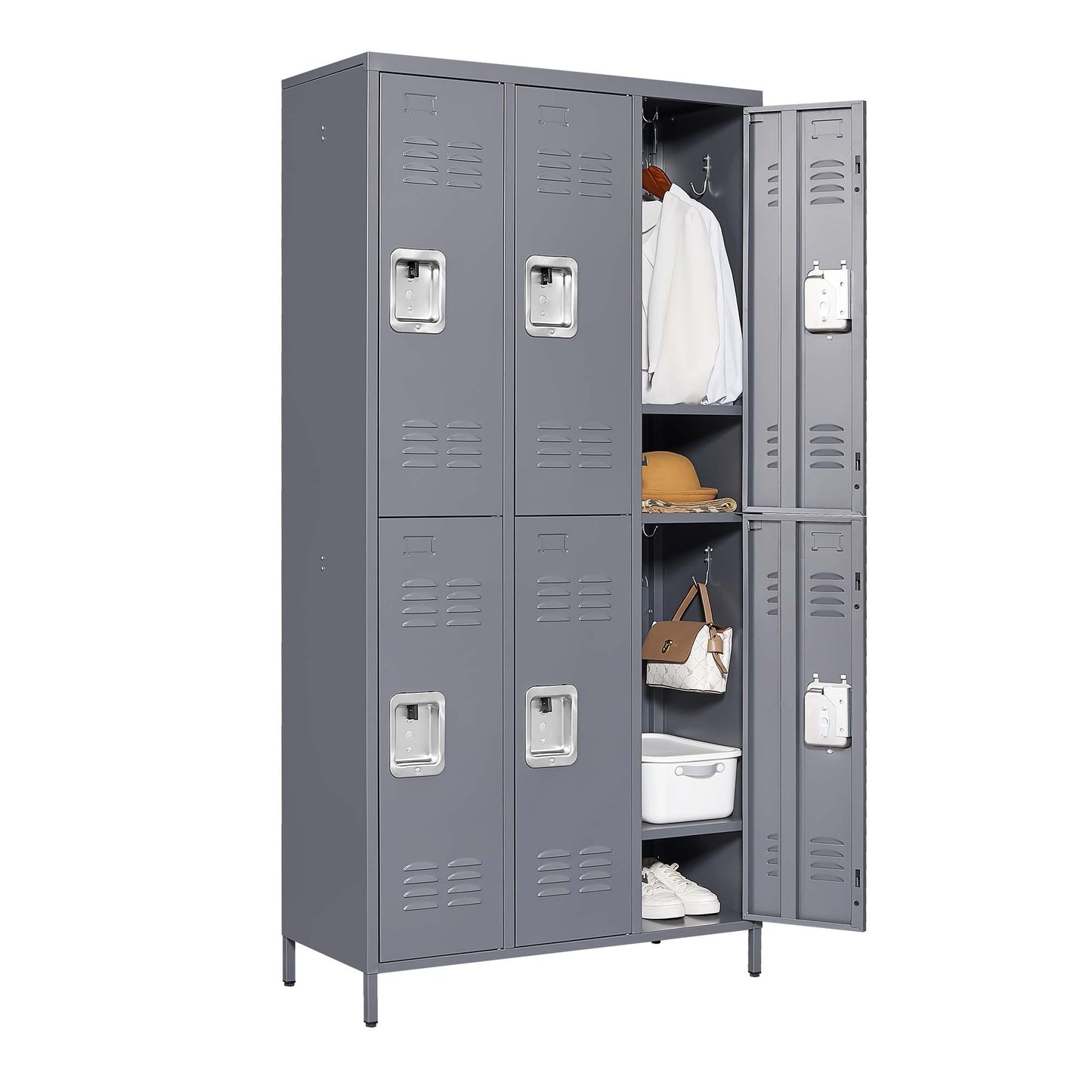 VIYET 72"H 6-Door Metal Locker Cabinet, Gray Steel Storage w/ Independent Locks (for Employee/Gym/Office/School)