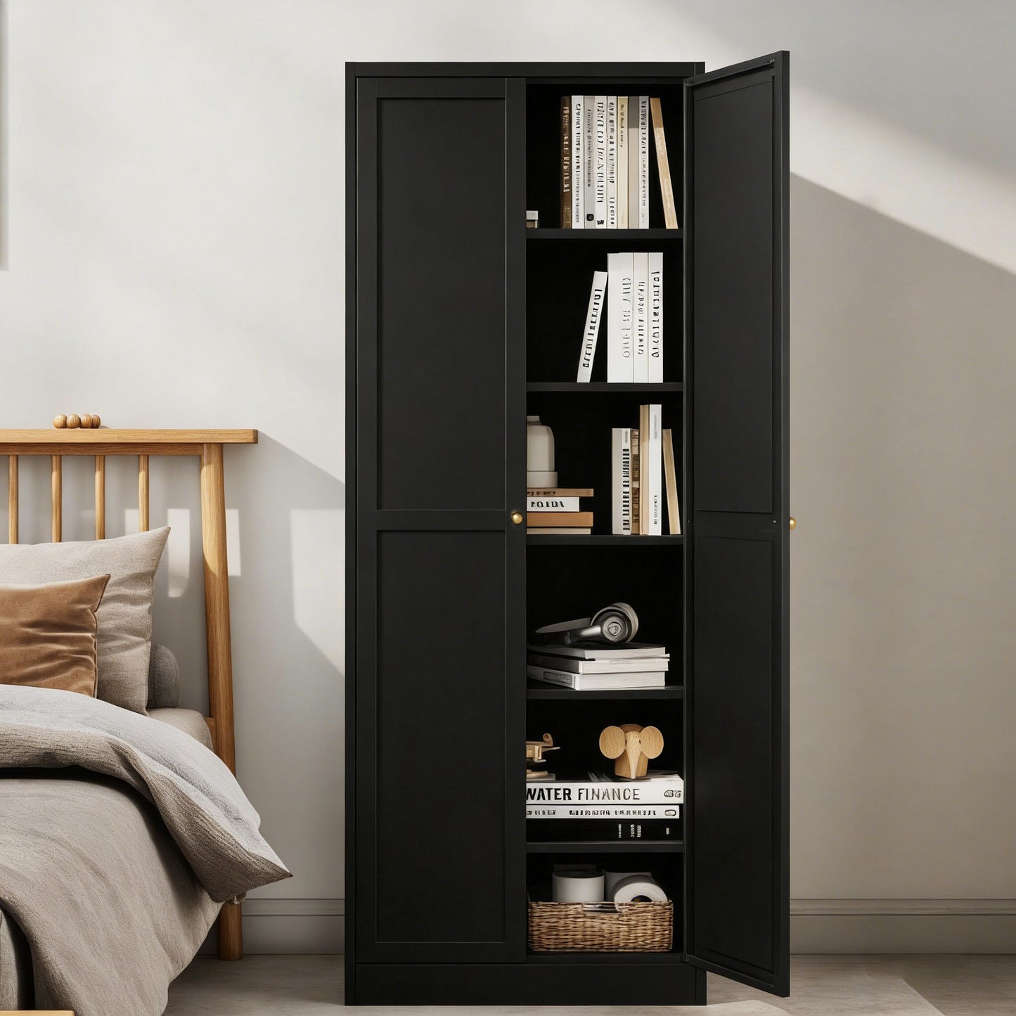 VIYET 72" Black Metal Kitchen Pantry Cabinet with Doors, 5 Adjustable Shelves, Heavy-Duty Tool-Free Freestanding Organizer
