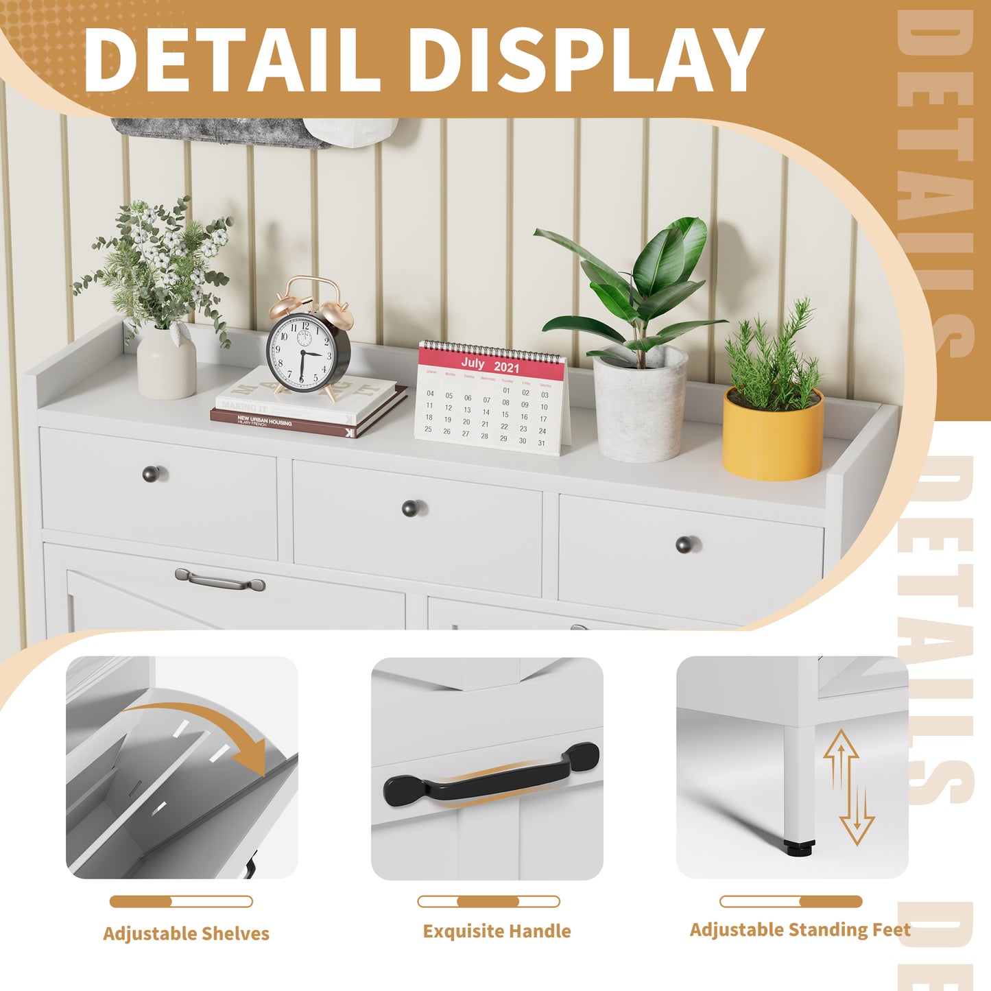 VIYET Metal Shoe Cabinet White, 4 Flip Drawers + 3 Storage Drawers, Entryway Shoe Storage Cabinet, Anti-Tip Narrow Shoe Organizer