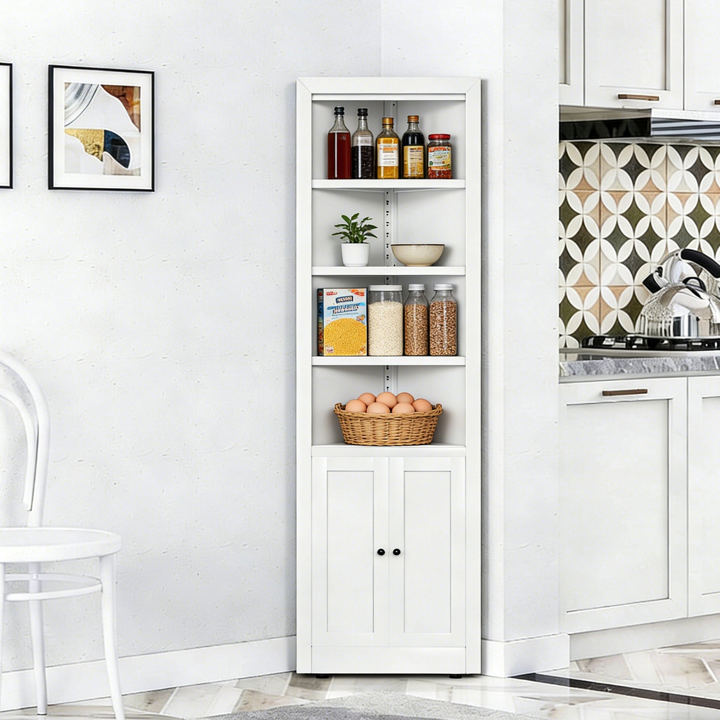 VIYET 71" Tall Corner Storage Cabinet, 5-Tier Metal Corner Cabinet with Adjustable Shelves, Freestanding Space-Saving Organizer