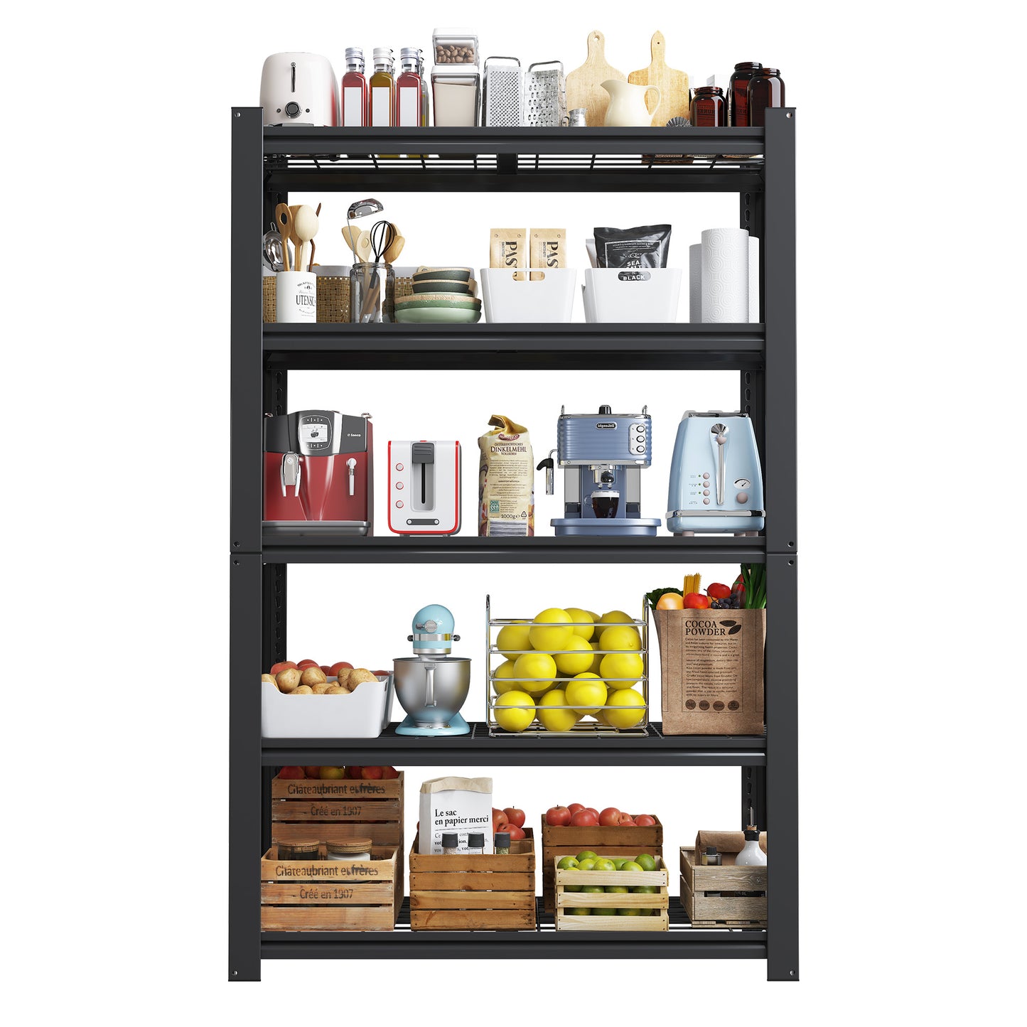 VIYET 72"H 5-Tier Heavy-Duty Metal Mesh Storage Rack - 2000 Lbs Total Capacity, Adjustable Steel Shelving Organizer for Garage/Pantry/Kitchen/Office - 35.43"W×15.75"D