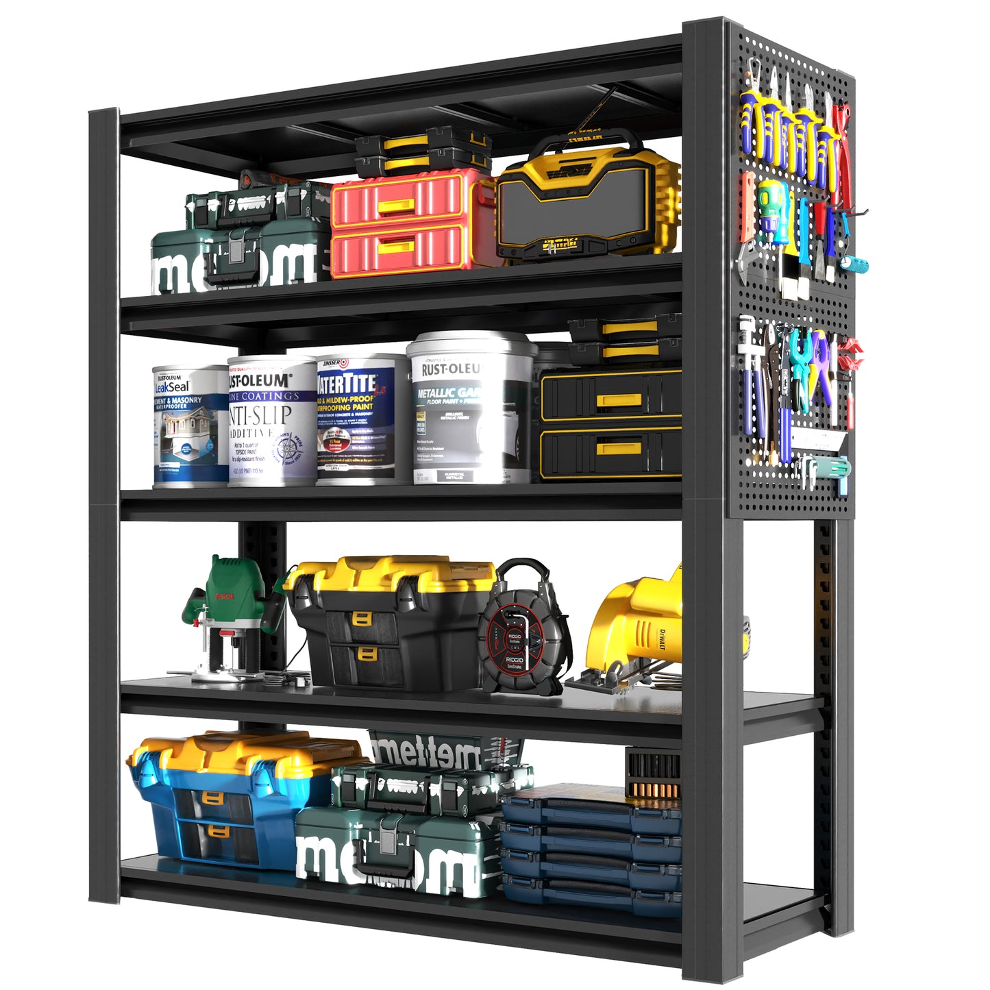 VIYET 72"H 5-Tier Adjustable Metal Shelving with Pegboard, 2000LBS Heavy-Duty Storage Rack for Garage Kitchen Office